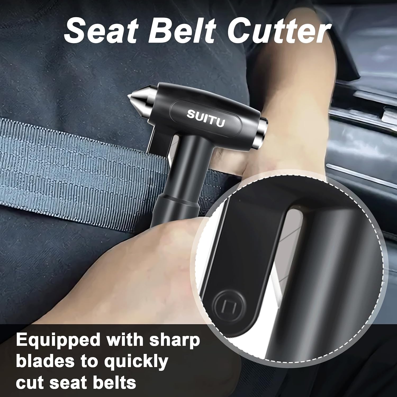 Thumbnail 5 de Car Window Breaker, 3-in-1 Emergency Glass Breaker & Seatbelt Cutter — Aluminum Alloy Car Escape Tool (Black)