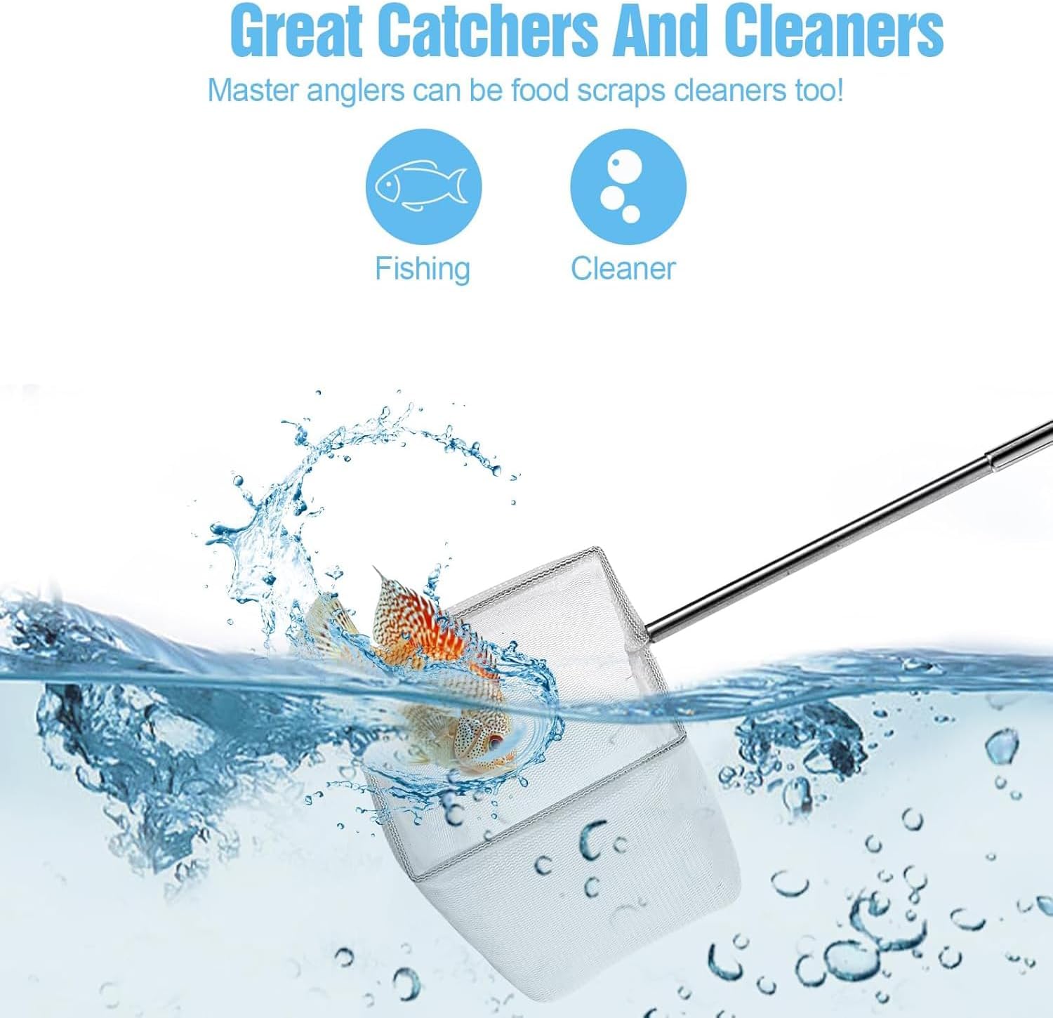 Detalle de 2 Pcs Aquarium Fine Mesh Nets with Extendable Handle for Fish and Shrimp Care