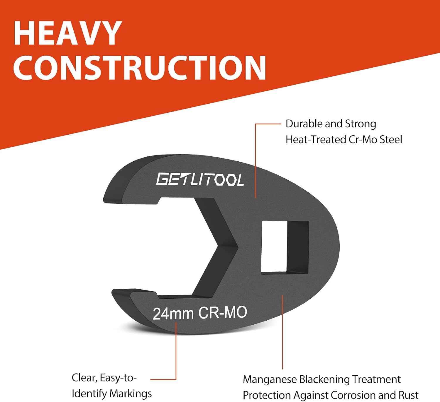 Detalle 2 de GETLITOOL GET092-EU-A crowfoot-steeksleutelset, 15-delig, Cr-Mo, 8–24 mm