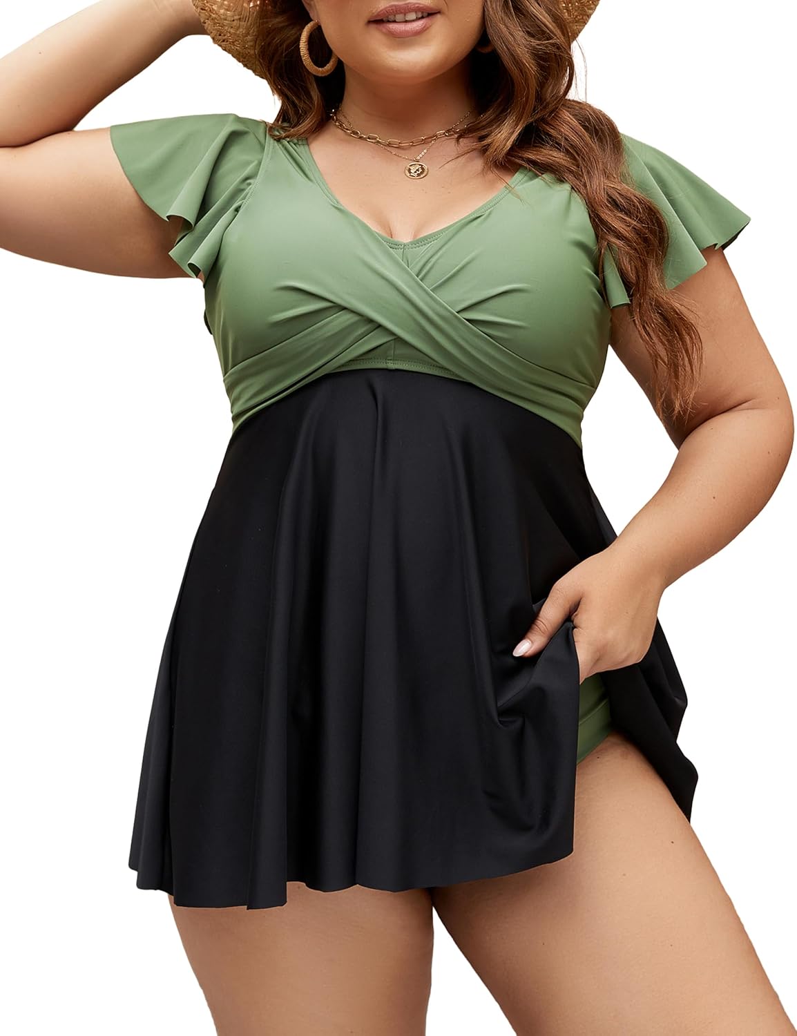 Detalle de Edelqual Women's Plus Size Tankini Swimsuits Swim Dress with Tummy Control