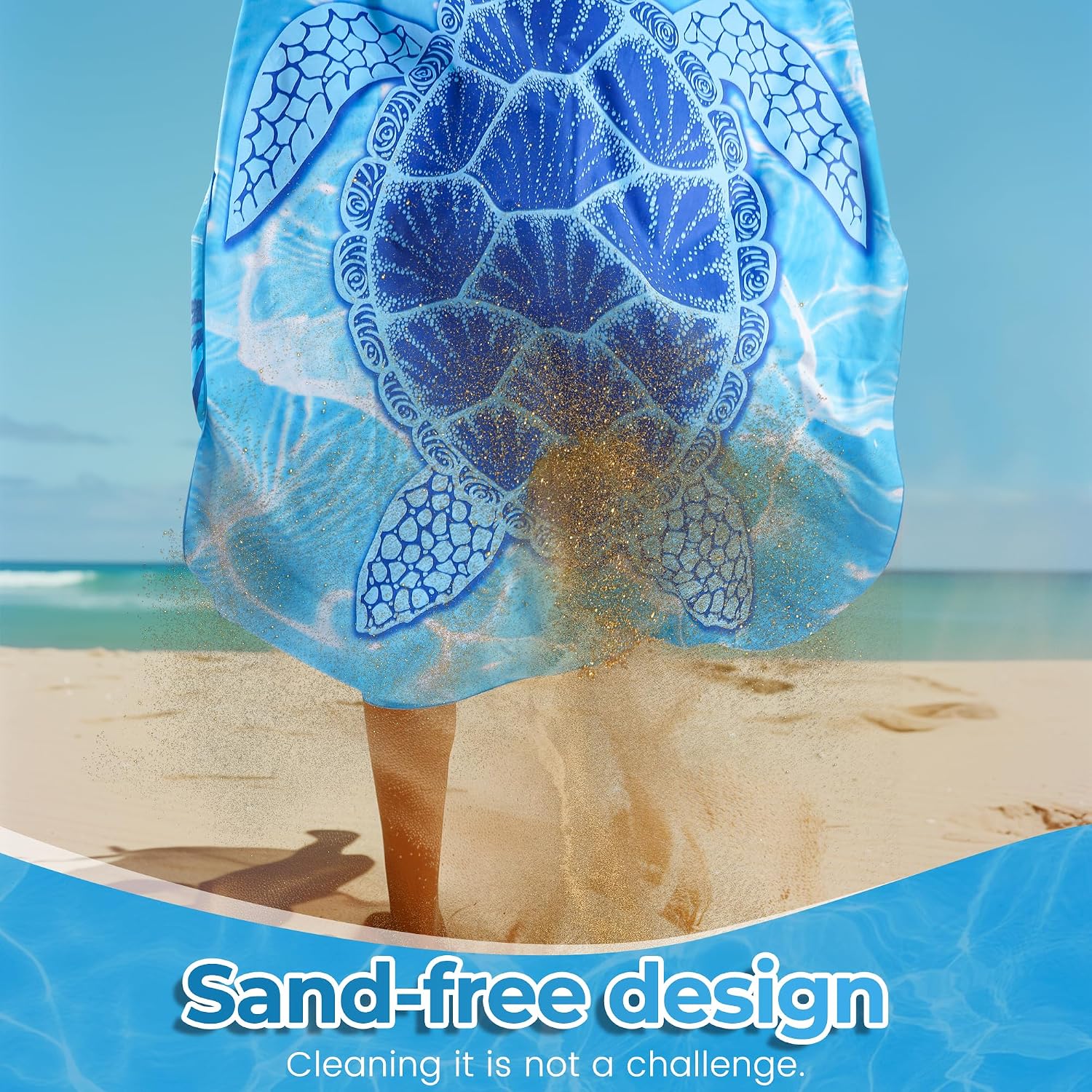 Detalle 2 de KUOGAS Telo Mare XXL 200x145 cm: asciugamano microfibra anti-sabbia con tasche e custodia