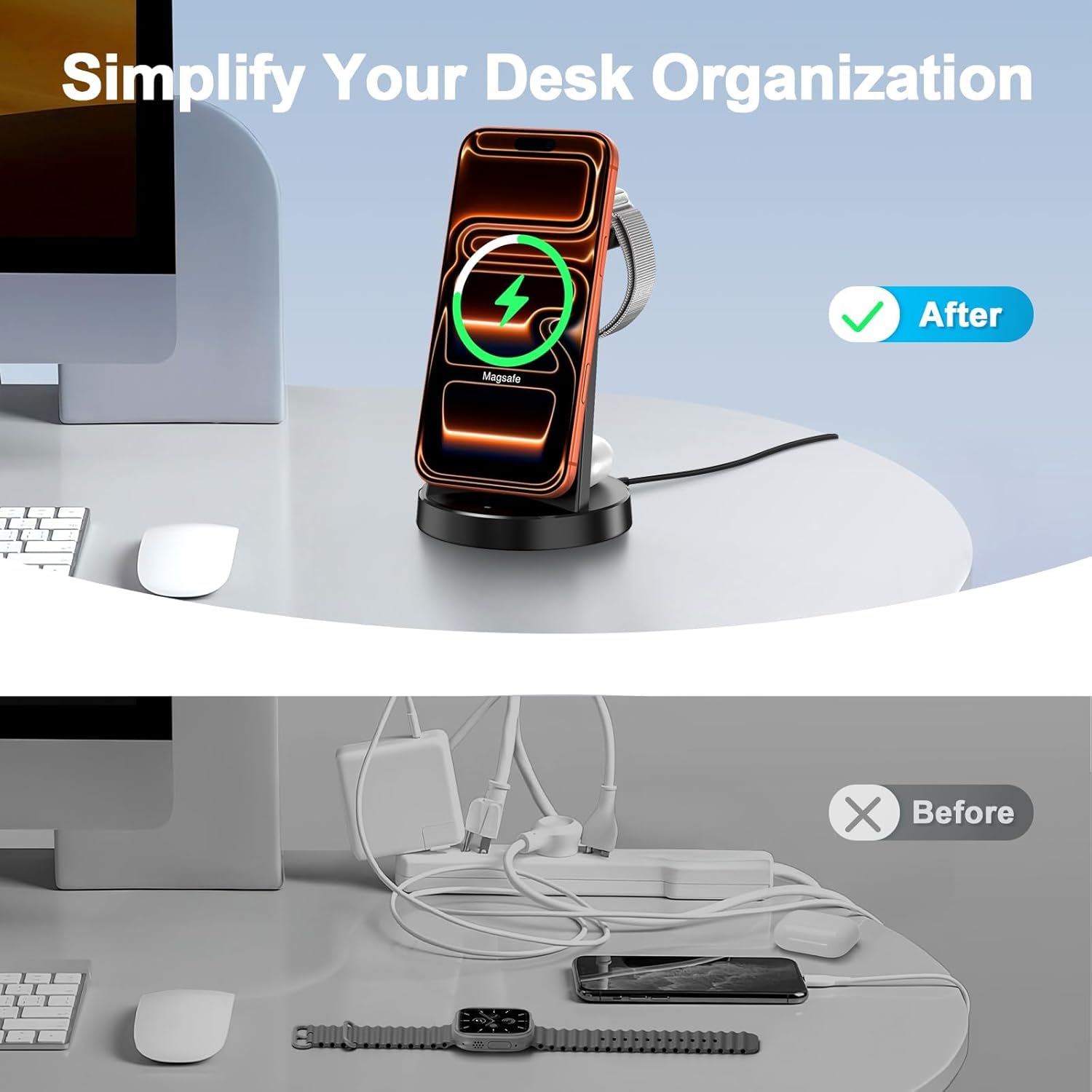 Thumbnail 5 de 15W Magnetic Wireless Charger Stand (Qi2) for Apple 3-in-1 Charging Station