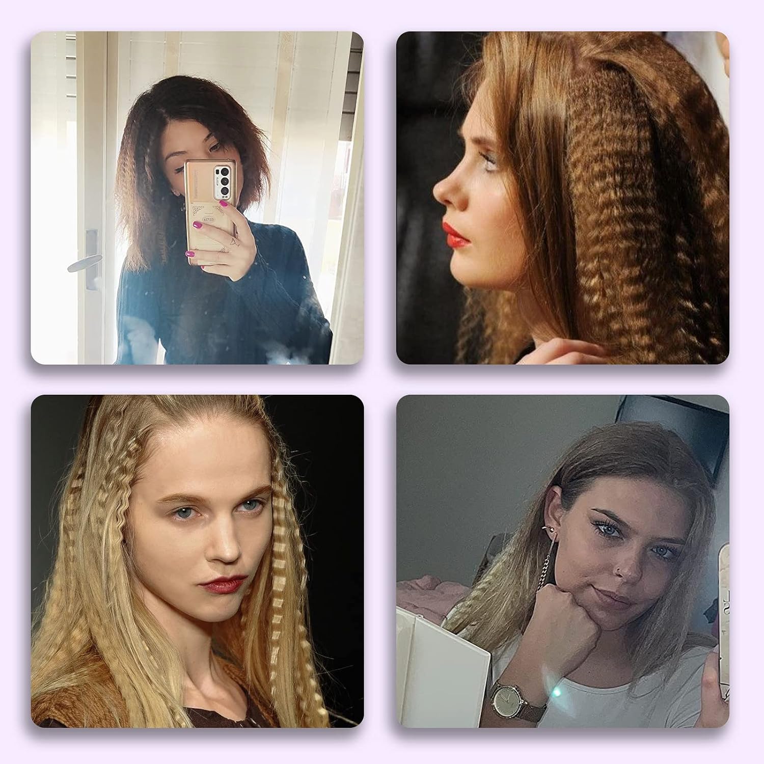 Detalle 2 de DSHOW Keramik Crimping-Eisen für die Haare – Kreppeisen mit Schnellaufheizung, 5 Temperaturstufen (lila)