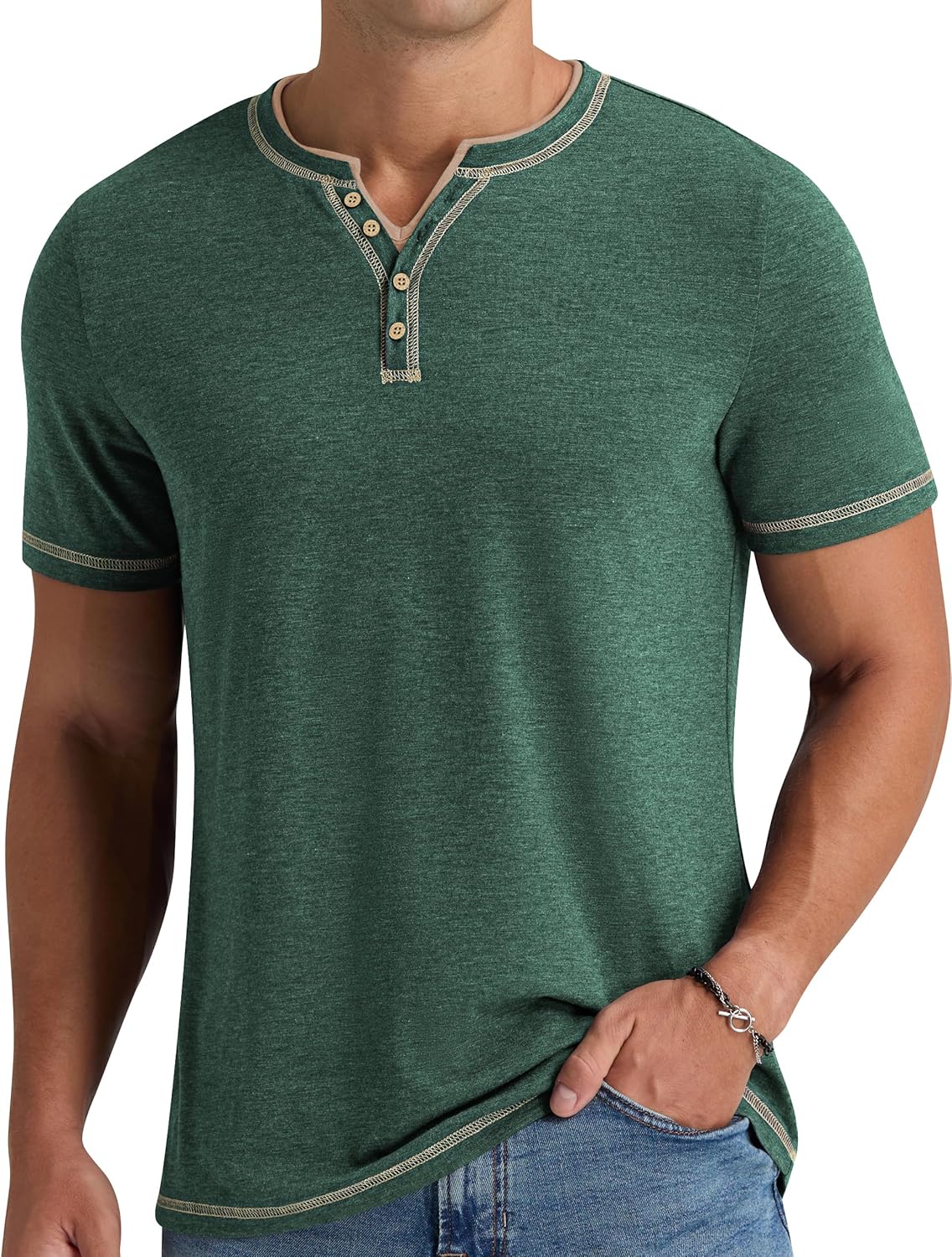 Thumbnail 5 de NITAGUT Herren Henley-T-Shirt mit V-Ausschnitt und Knopfleiste (Kurzarm, Slim Fit)