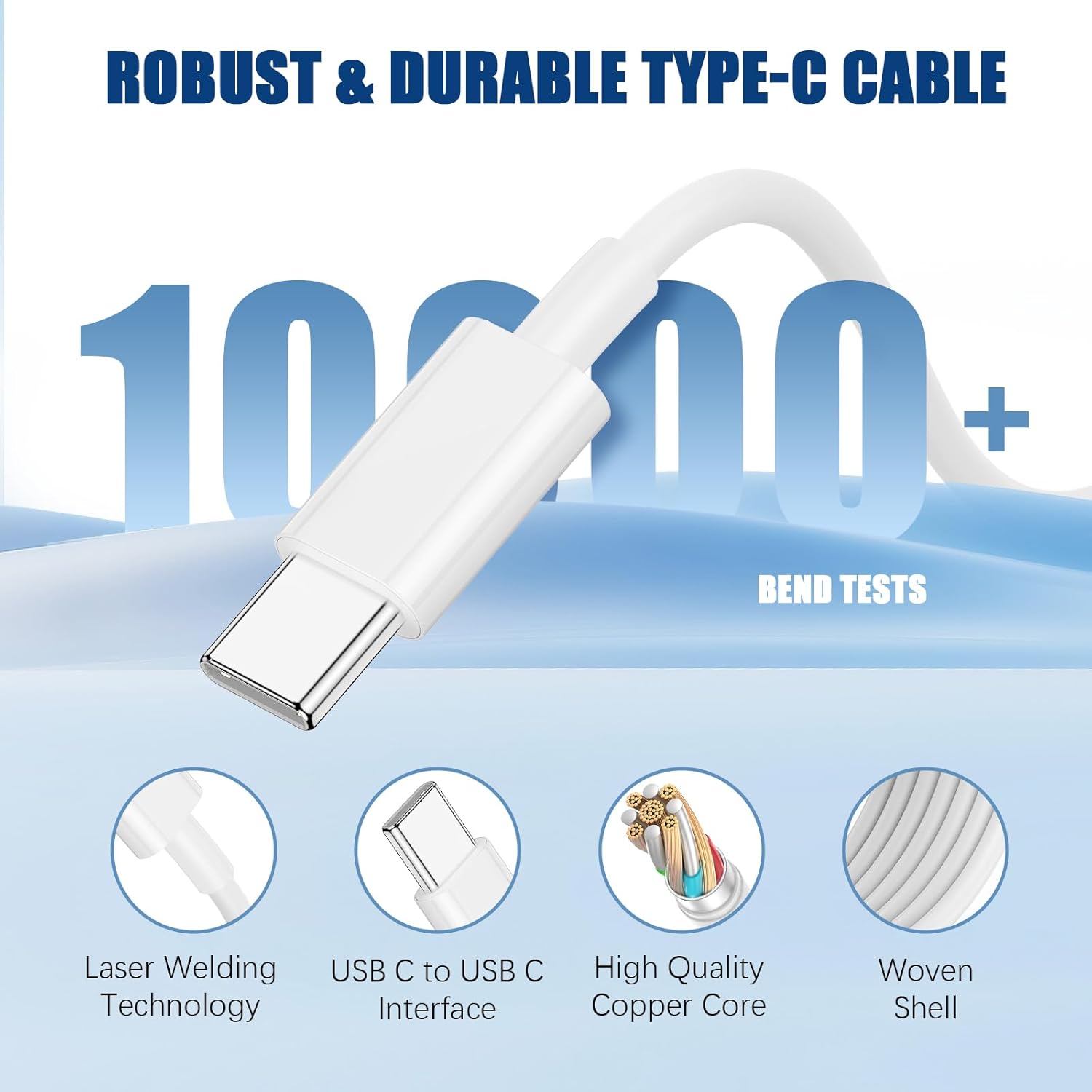 Thumbnail 2 de 240W USB-C to USB-C Fast Charger Cable (10ft) — 2-Pack Type C to C Charging Cord
