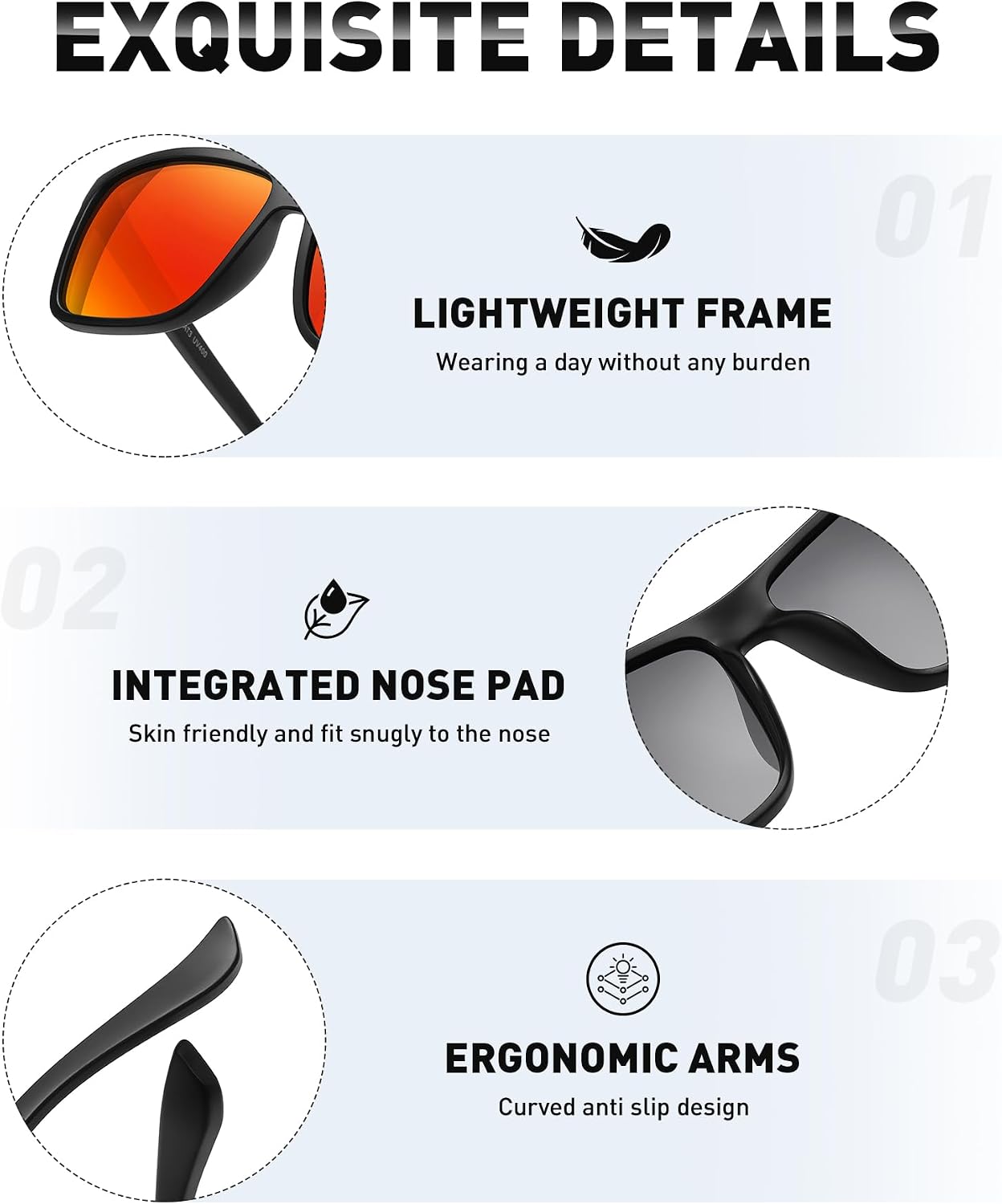 Detalle de Perfectmiaoxuan 3-Pack Polarised Sunglasses with TR90 Frames – UV400 CAT-3 Lenses for Driving, Fishing & Travel