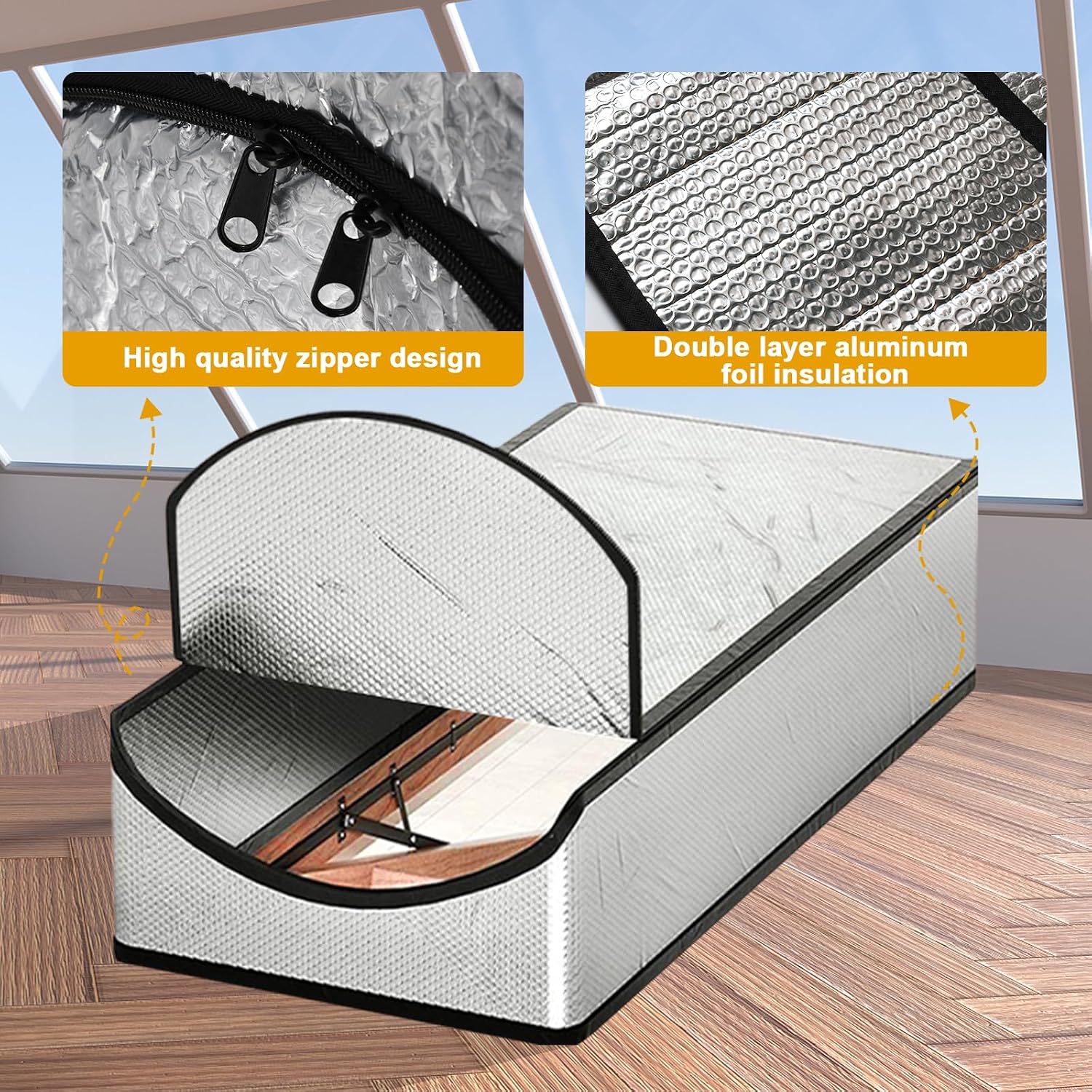 Detalle de DGSL Attic Insulation Cover for Attic Stairs, Zippered Aluminum, 25 x 54 x 11 in