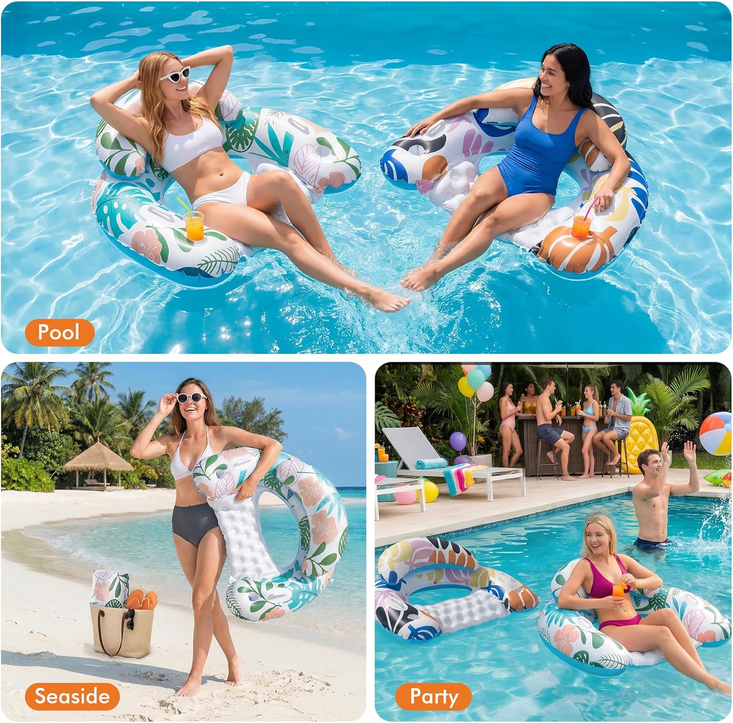 Thumbnail 1 de OKSUWATER 2-Pack Adult Pool Float Chairs with Cup Holders & Handles
