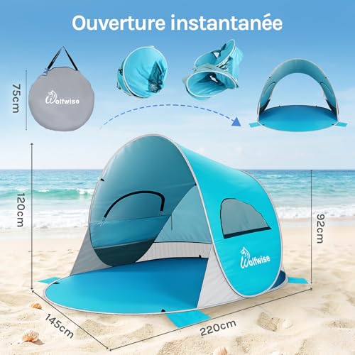 Detalle de Wolfwise Abris de plage Pop Up UPF 50+ pour 3–4 personnes