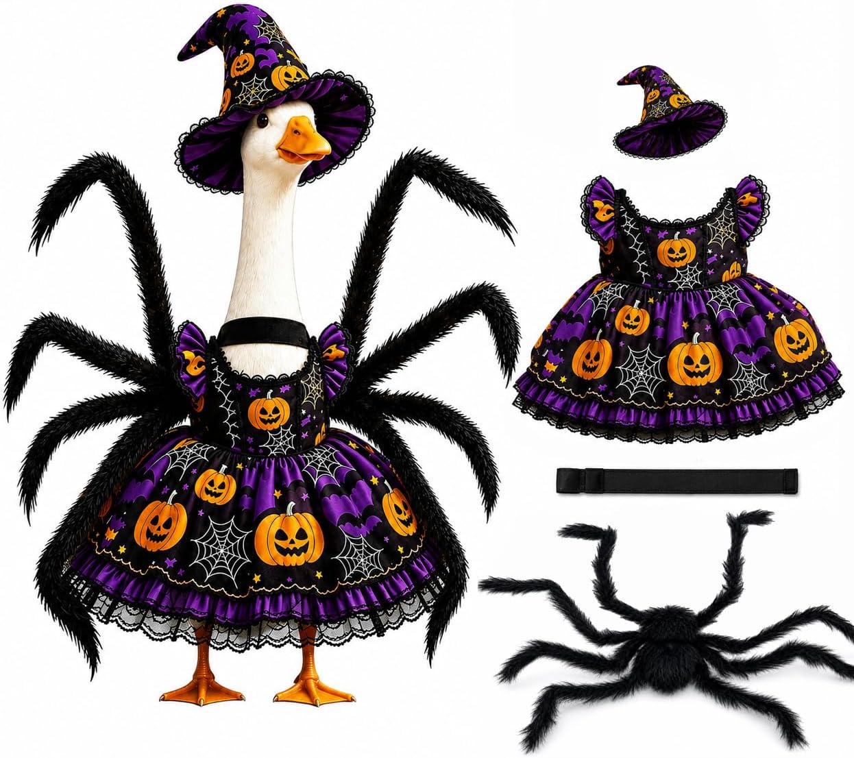 Detalle de DaGailen Halloween Porch Goose Outfit for 23-Inch Statues with Witch Hat