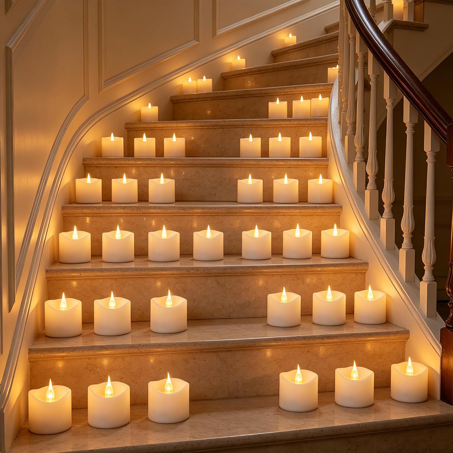 Detalle de 24 Bougies LED Thé avec Pilotage et Batteries CR2032 – Sans Flamme, Set Déco 24 pièces