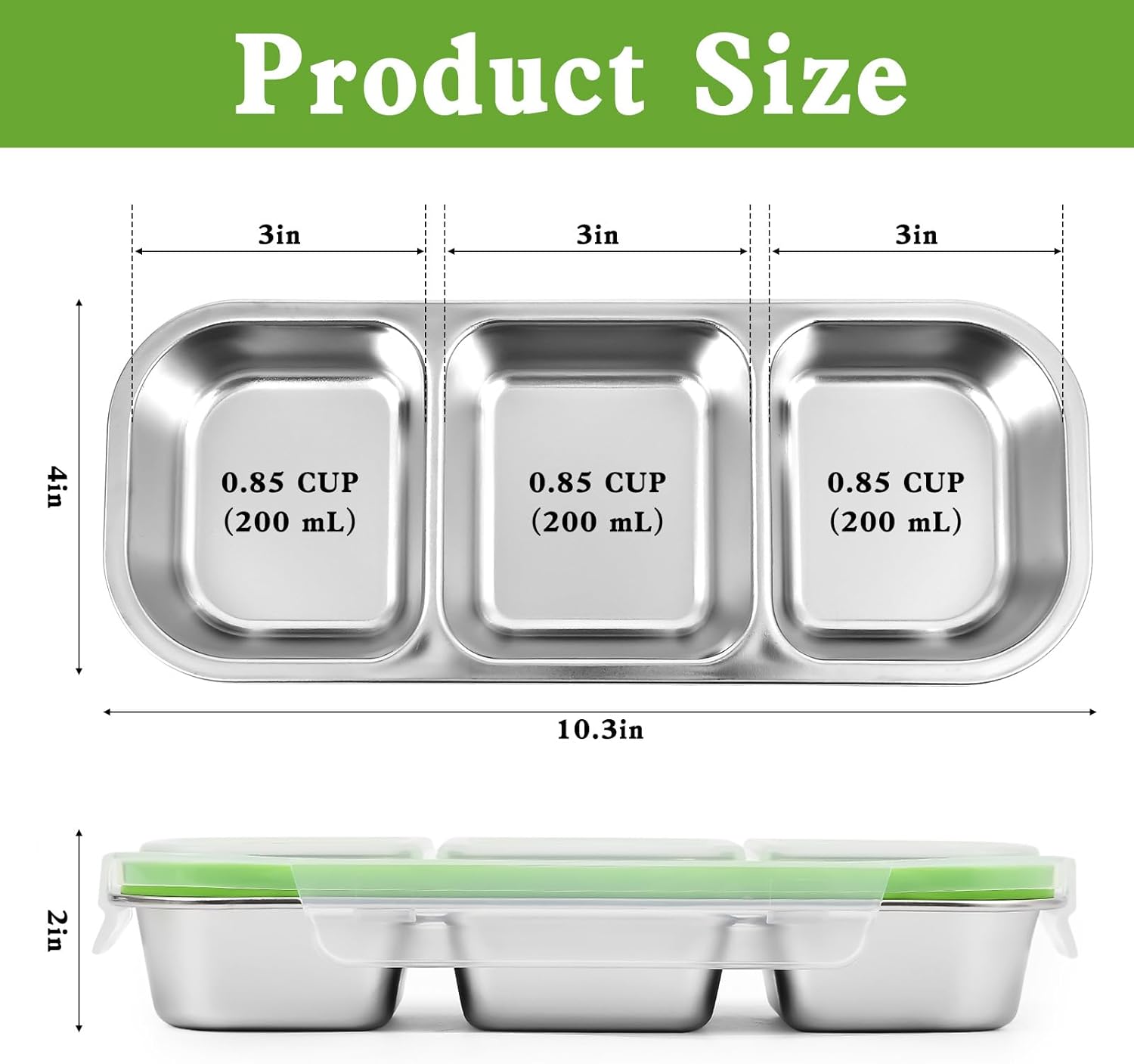 Detalle 2 de UPTRUST 3-Compartment Stainless Snack Box 3️⃣ 🍱