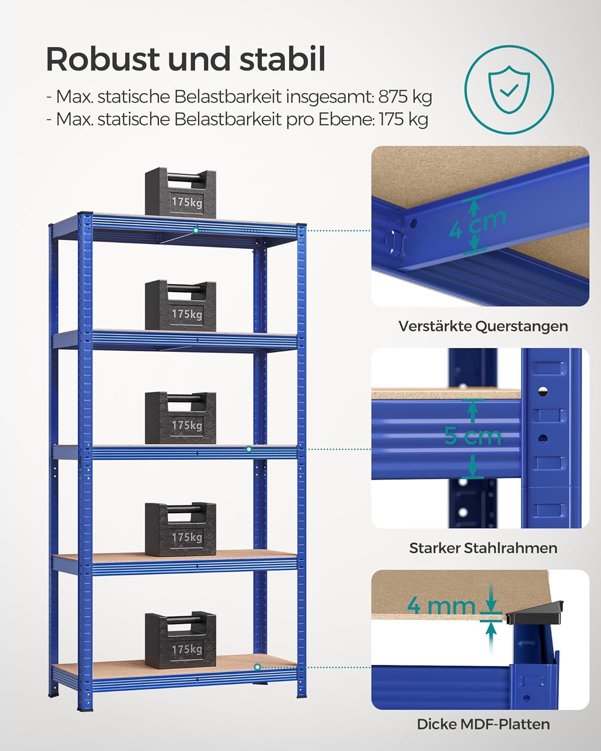Thumbnail 3 de SONGMICS Schwerlastregal GLR040Q01 (40 x 90 x 180 cm) mit Stahlgestell, bis 875 kg belastbar