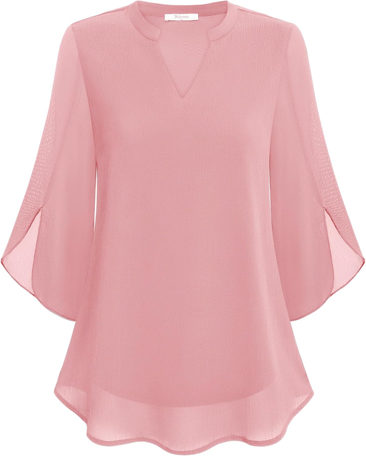 Thumbnail 4 de Bebonnie Women's Dressy Casual Ruffle 3/4 Sleeve V-Neck Chiffon Blouse
