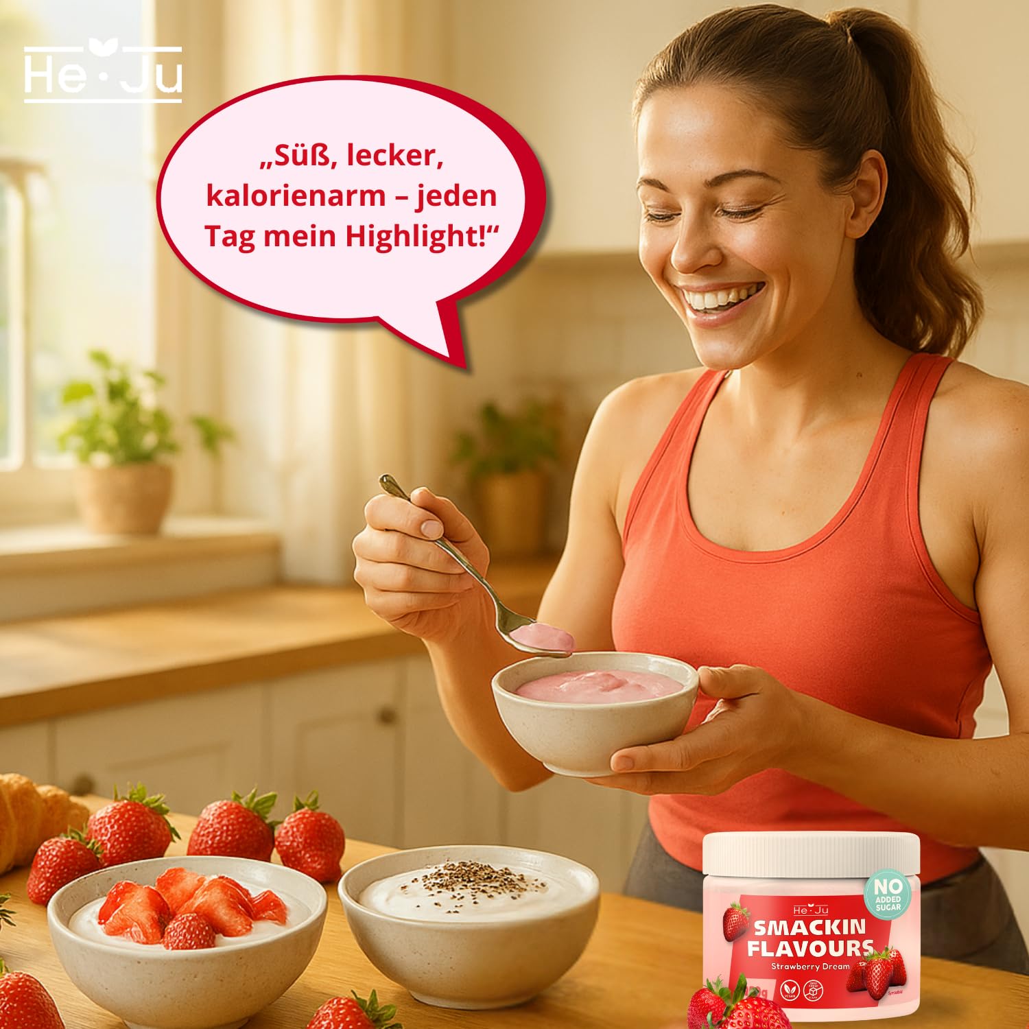 Thumbnail 4 de He-Ju Flavour Pulver Erdbeere (vegan) 250 g – zuckerfrei zum Süßen mit Erdbeer-Geschmack
