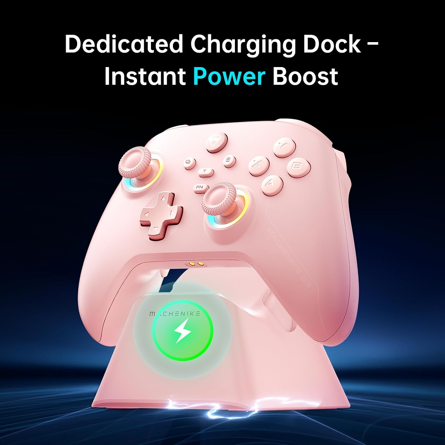 Detalle 2 de Machenike G3V2 Bluetooth Gaming Controller for PC, Switch, iOS, and Android (Hall Effect, RGB, Charging Dock) – Pink