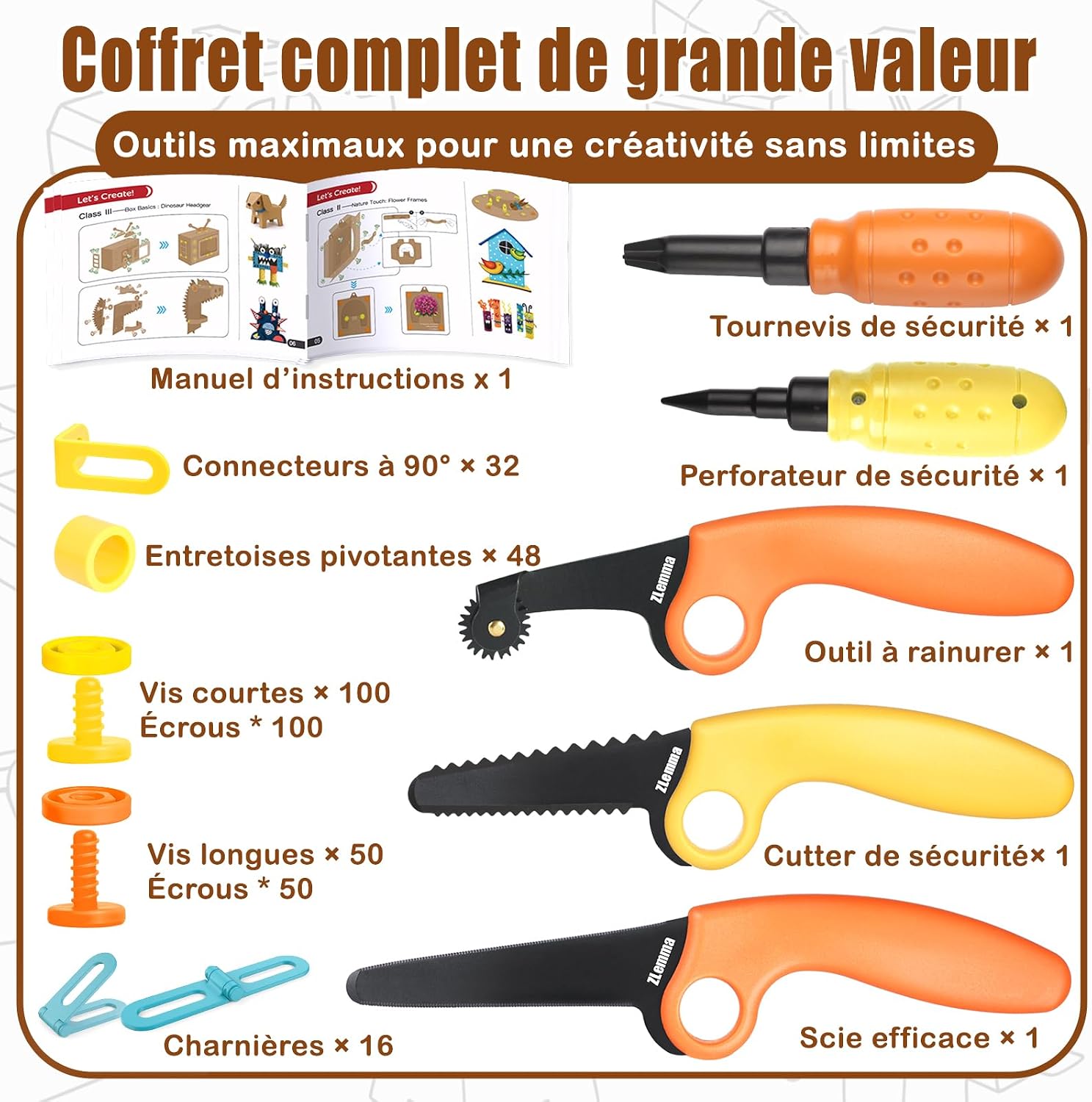 Detalle de ZLemma Kit Outils Créatifs en Carton 401 Pièces – Coffret éducation et bricolage créatif pour enfants
