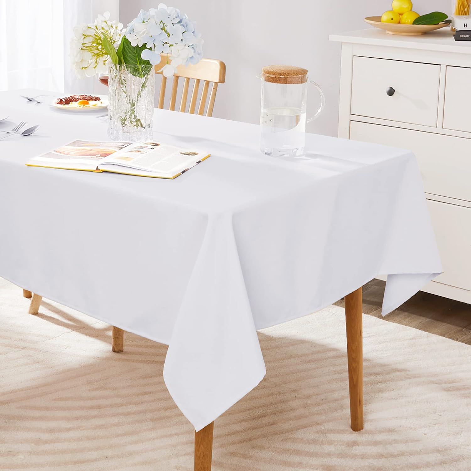 Detalle de Deconovo Nappe Rectangulaire 132x178 cm Blanc – Nappe semi-imperméable pour table extérieure