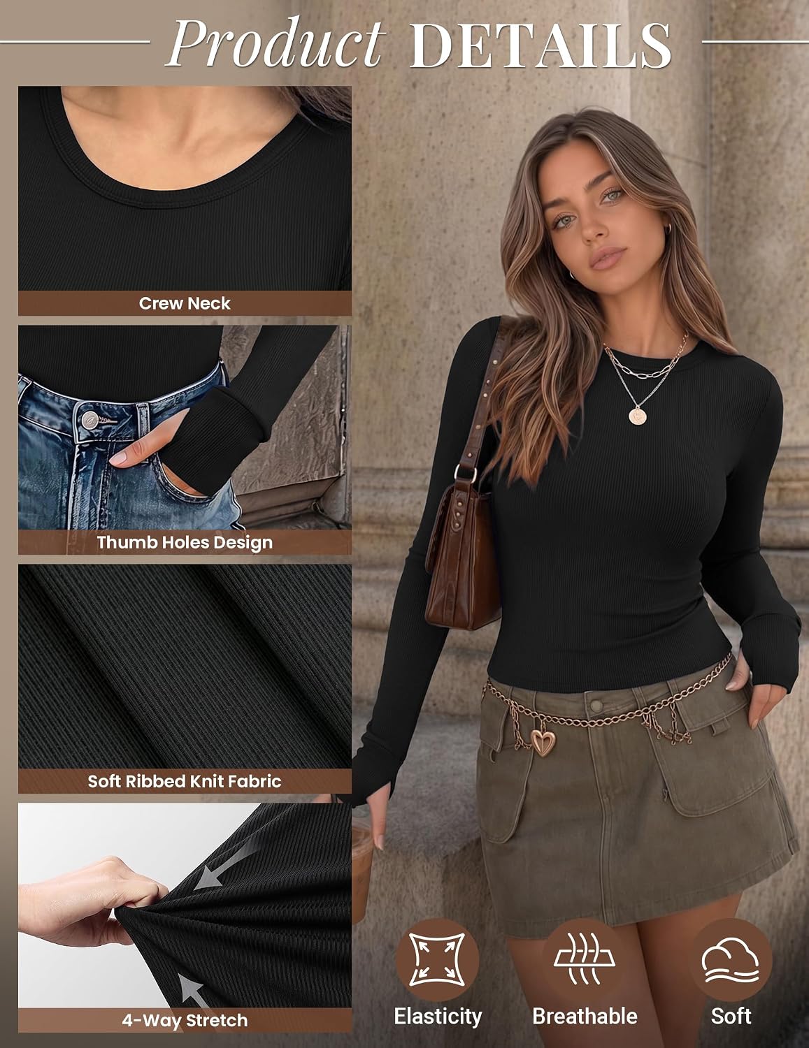 Detalle de Ekouaer Women's Long-Sleeve Shirt