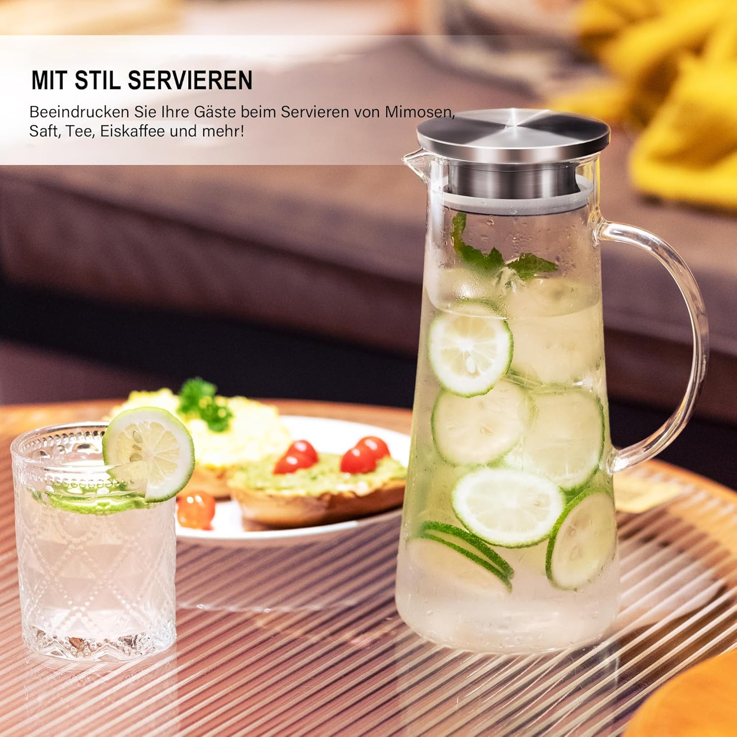 Thumbnail 5 de SUSTEAS 1,5-Liter-Glaskaraffe mit Deckel – Borosilikatglas für heißes & kaltes Wasser, Tee, Saft & mehr
