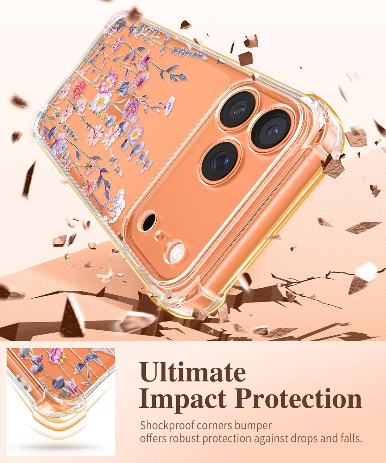 Thumbnail 3 de GVIEWIN Hülle für iPhone 17 Pro Max (6,9") mit Displayfolie, 360° Militärschutz und Blumen-Design