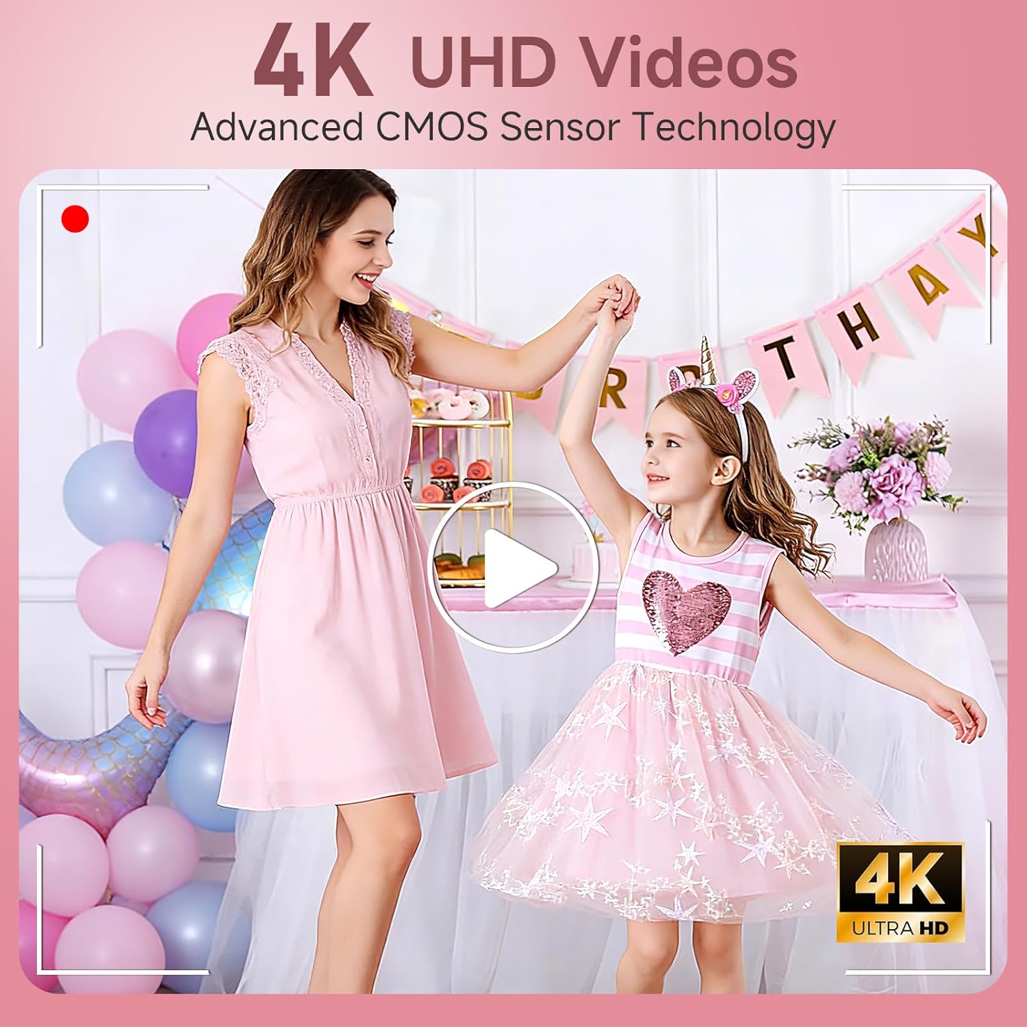 Detalle 2 de 4K 64MP Digital Camera (Pink) with 32GB TF Card, 3" 180° Flip Screen, Autofocus & 16x Zoom