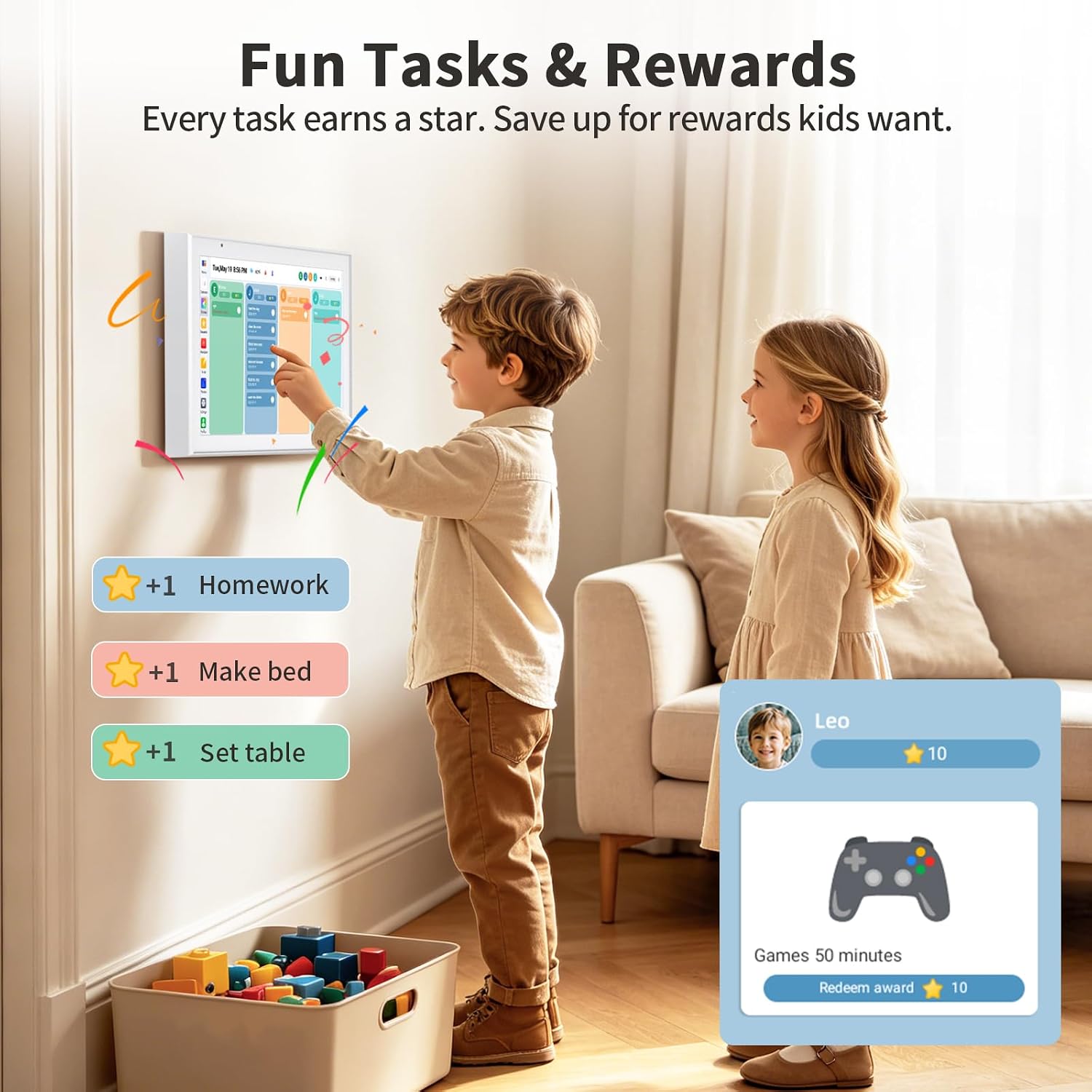 Detalle de VEJLD 10.1-Inch Smart Family Calendar with 1080p Touchscreen and Photo Frame