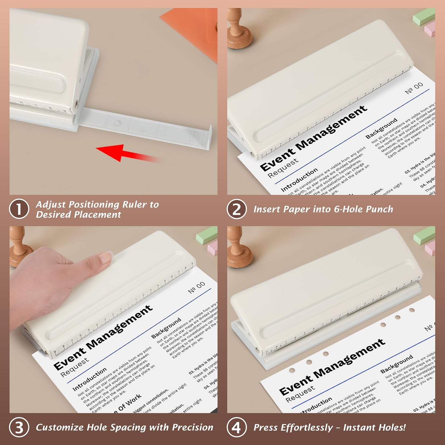 Thumbnail 3 de 6-Hole Paper Puncher All Metal Adjustable