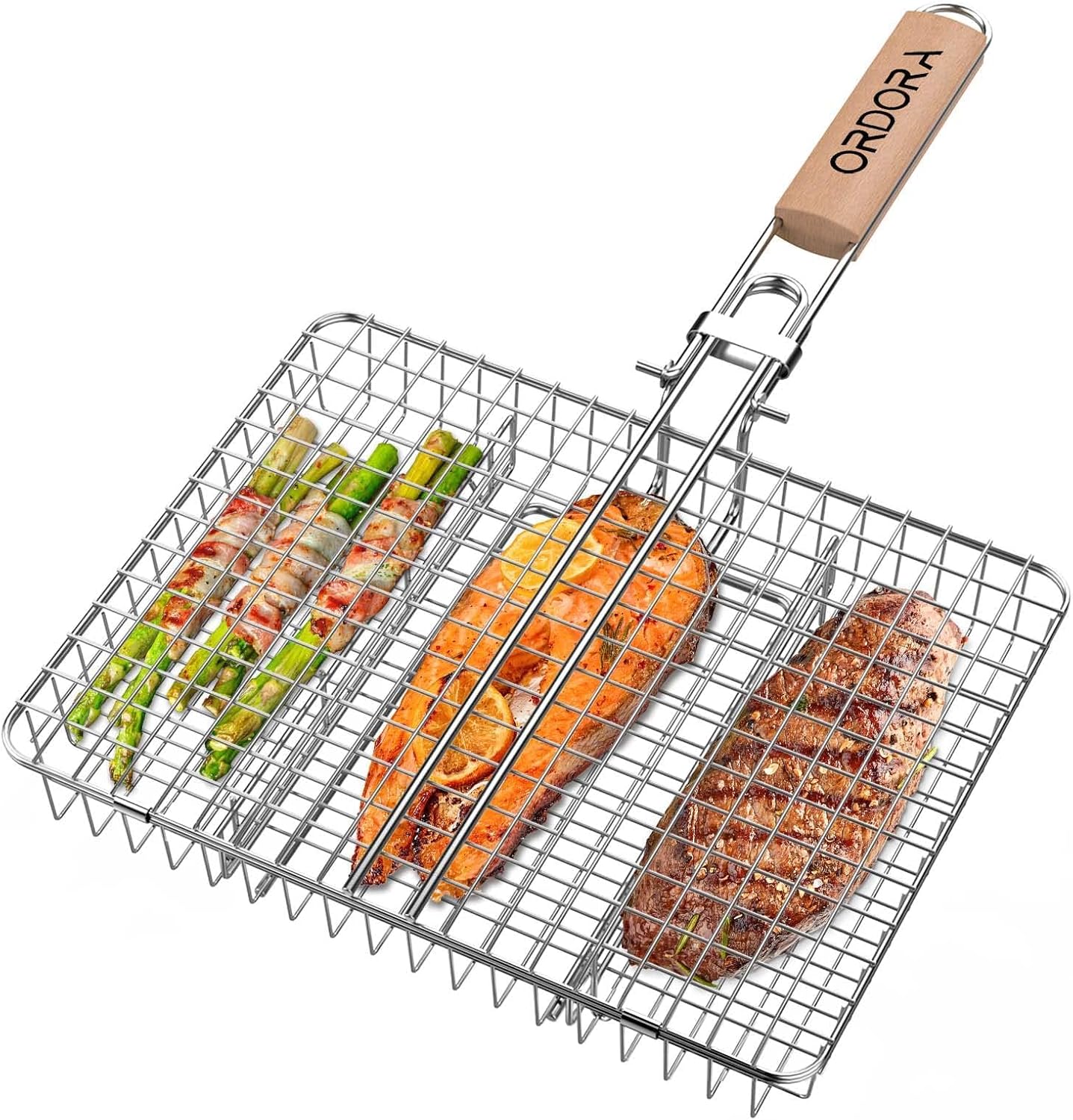 Detalle de ORDORA Deep Fish Grill Basket, Stainless Steel with Three Removable Dividers