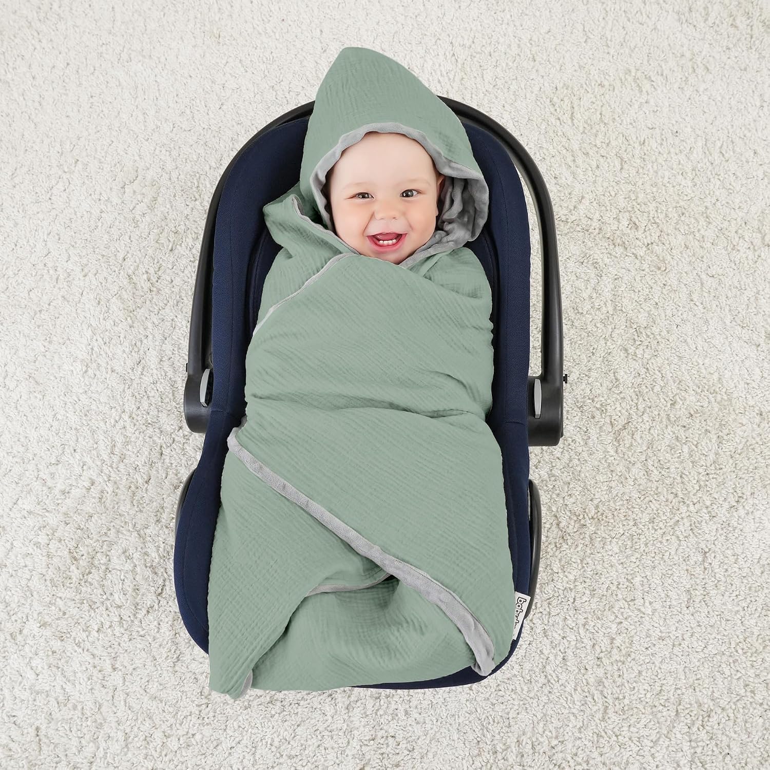 Thumbnail 3 de Susurration Couverture enveloppante Bébé – Chancelière 90 × 90 cm Vert pour Poussette, Landau et Siège Auto