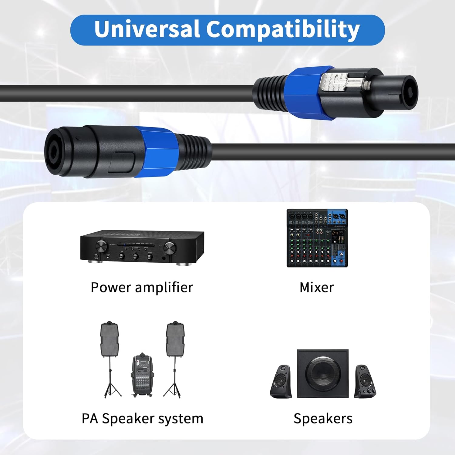 Thumbnail 3 de Maxhood 1.5ft Speakon Cable (Male to Female), 18AWG – Robust Locking Speaker Cable for DJ/PA