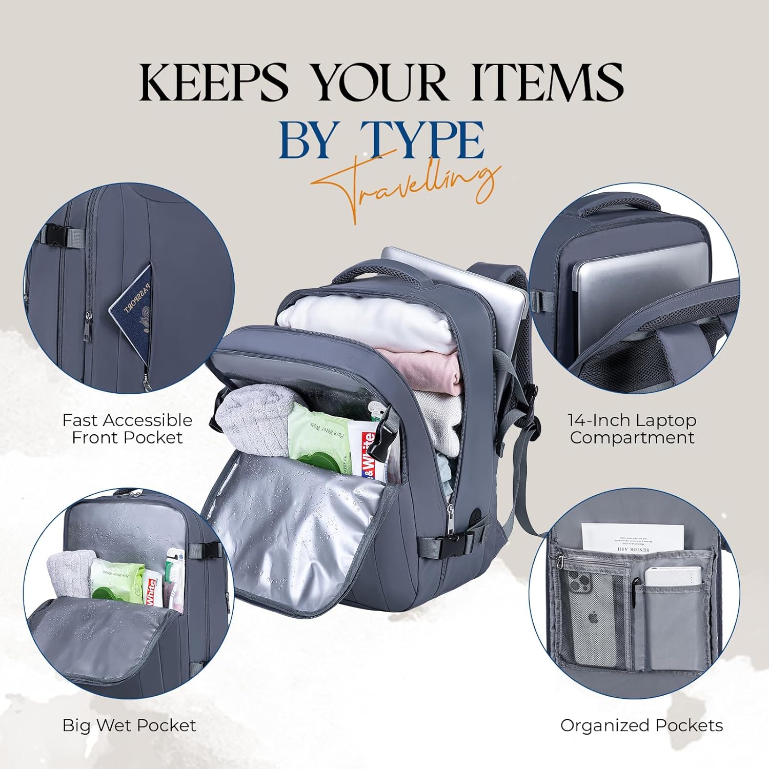 Thumbnail 5 de VMIKIV Ryanair Cabin Bags 40x30x20 Underseat Travel Backpack 24L with Anti-Theft Pocket