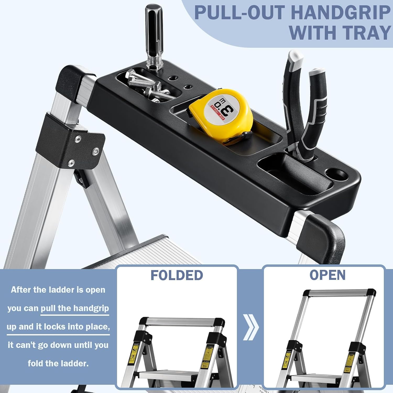 Thumbnail 1 de XinSunho Scala Alluminio 5 Gradini pieghevole con vaschetta portaoggetti e corrimano estraibile (portata 150 kg)