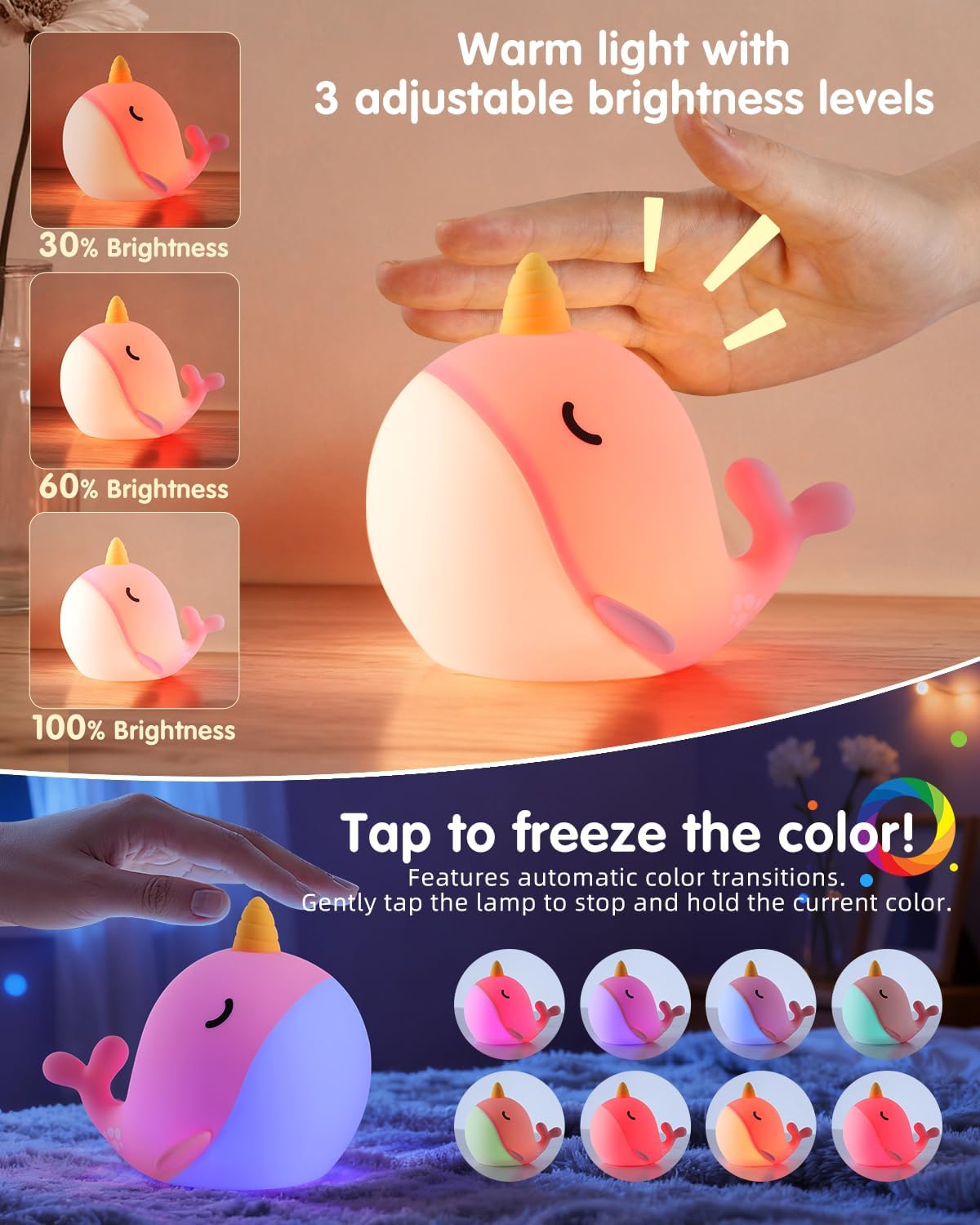 Detalle 2 de Fuloon Whale Narwhal Night Light for Kids