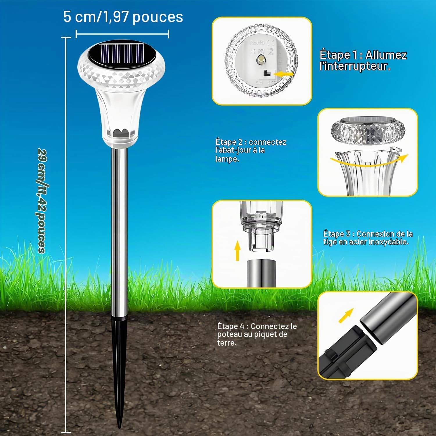 Detalle 2 de Anmossi DC-CP101 solarlampen voor tuinpaden, set van 6, warm wit, IP65