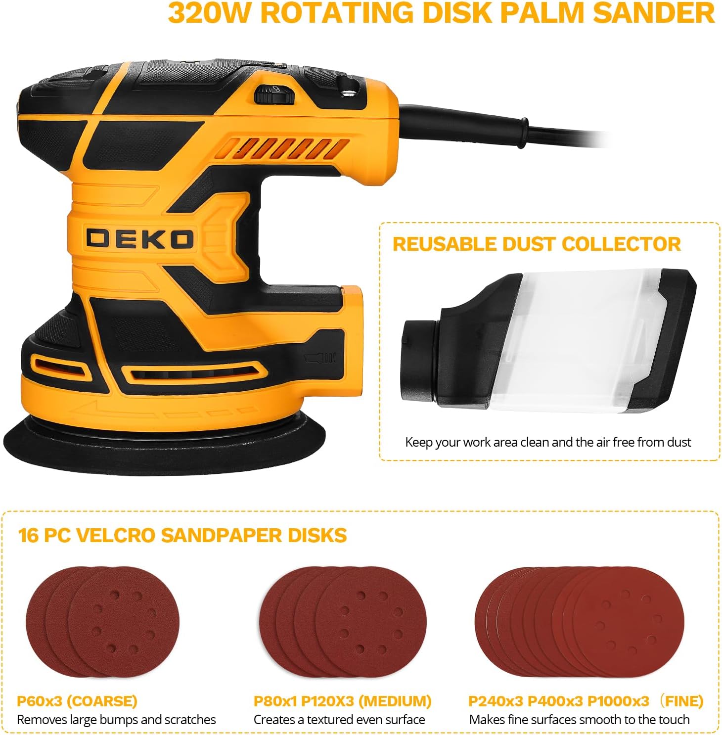 Detalle de DEKOPRO Random Orbit Sander 300W โ 5-inch sander ๐