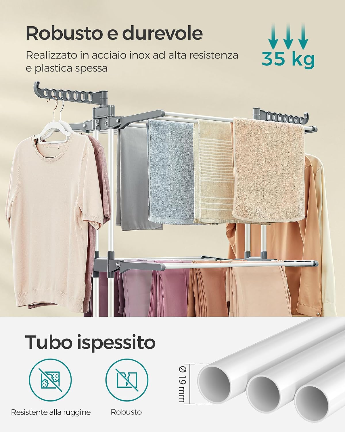 Detalle 2 de SONGMICS LLR701W01 stendibiancheria 35 kg