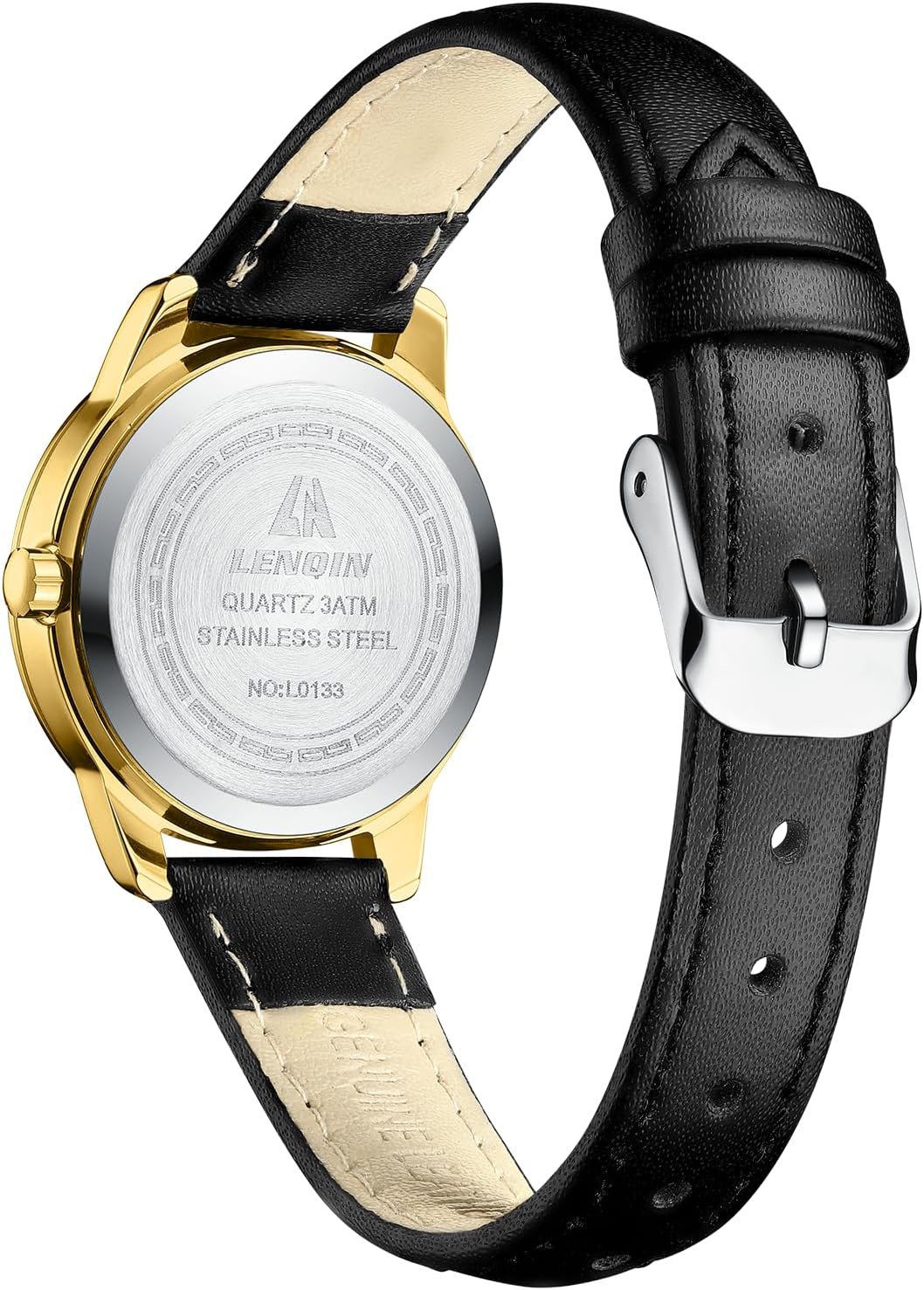 Detalle 2 de LN LENQIN Damenarmbanduhr – Analoge Quarzuhr mit Lederarmband, 3 ATM