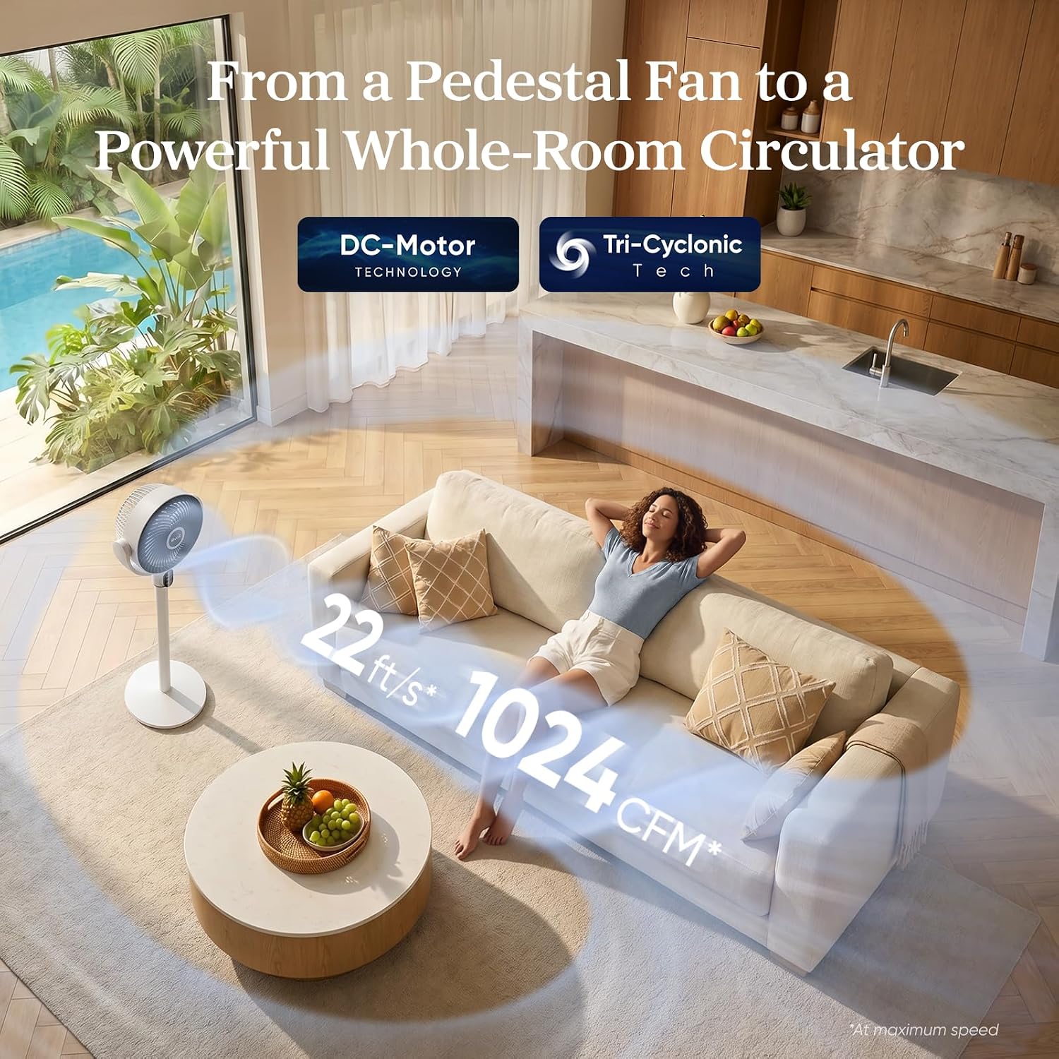 Detalle 2 de LEVOIT Standing Fan for Bedroom – Ultra-Quiet DC Pedestal with 1024 CFM, 90° Oscillation and Remote