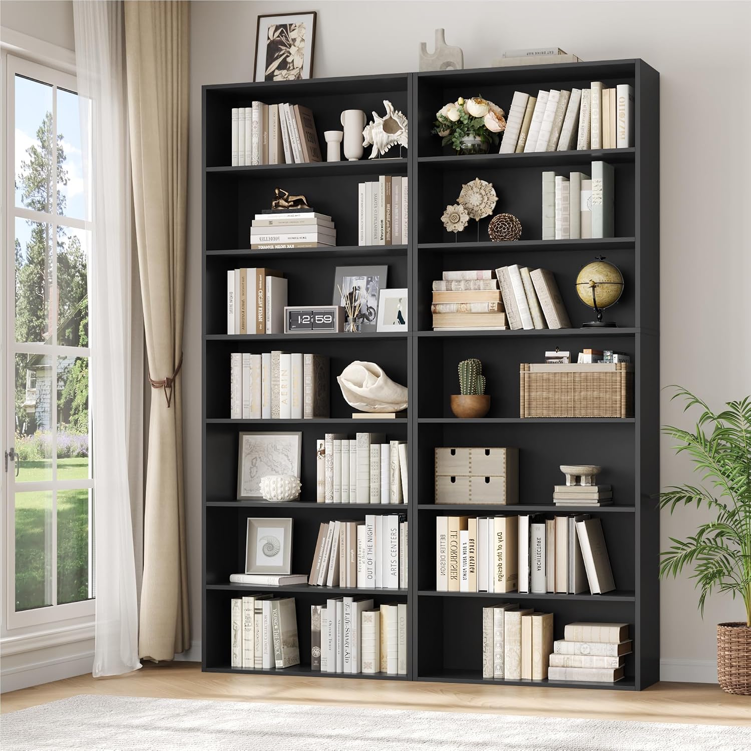 Detalle de FirFurd P423 7-Tier Bookcase, Black Engineered Wood, 60 x 23.5 x 209.5 cm