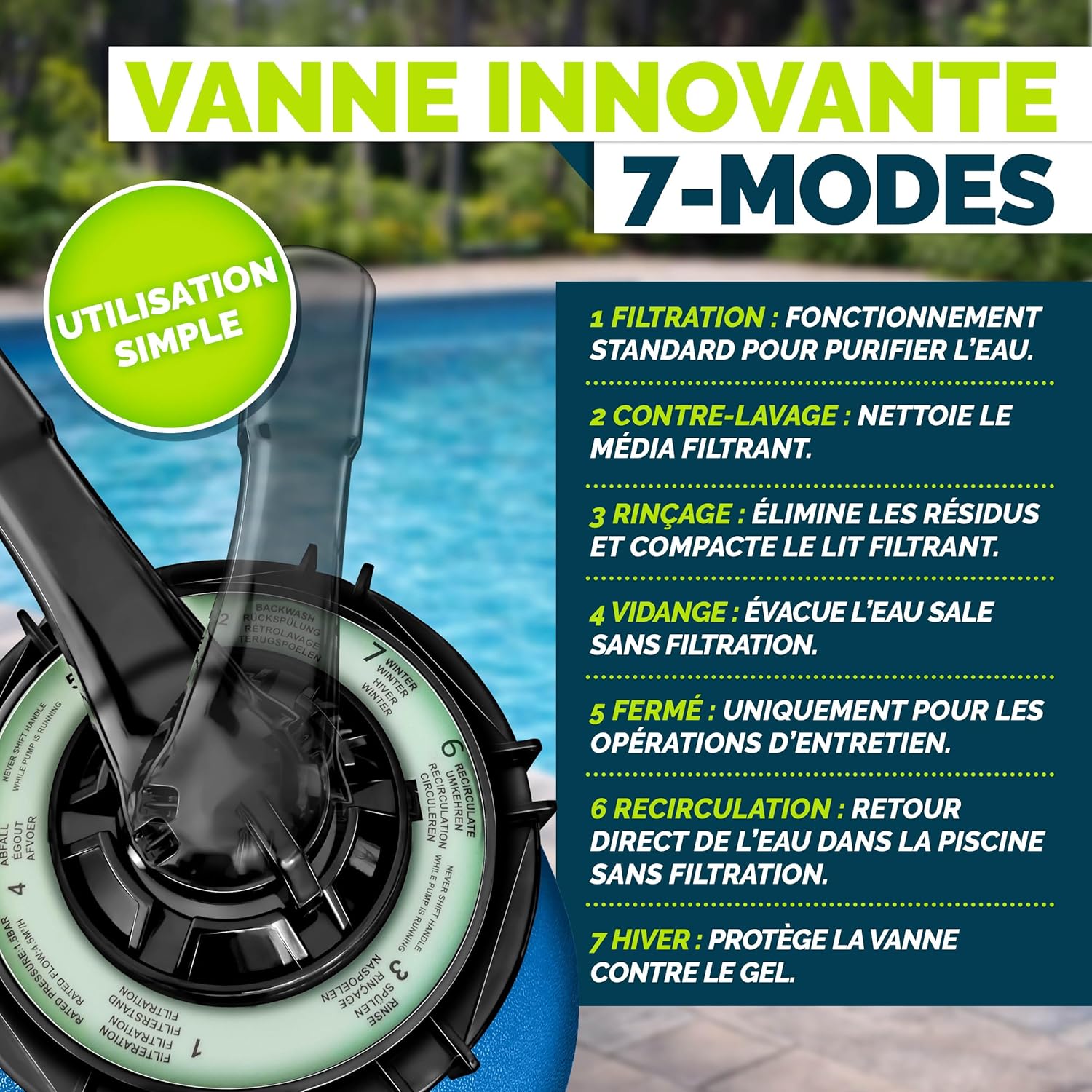 Thumbnail 2 de tillvex Système de Filtre à Sable 10 m³/h (7 voies) avec 800 g de boules filtrantes et manomètre