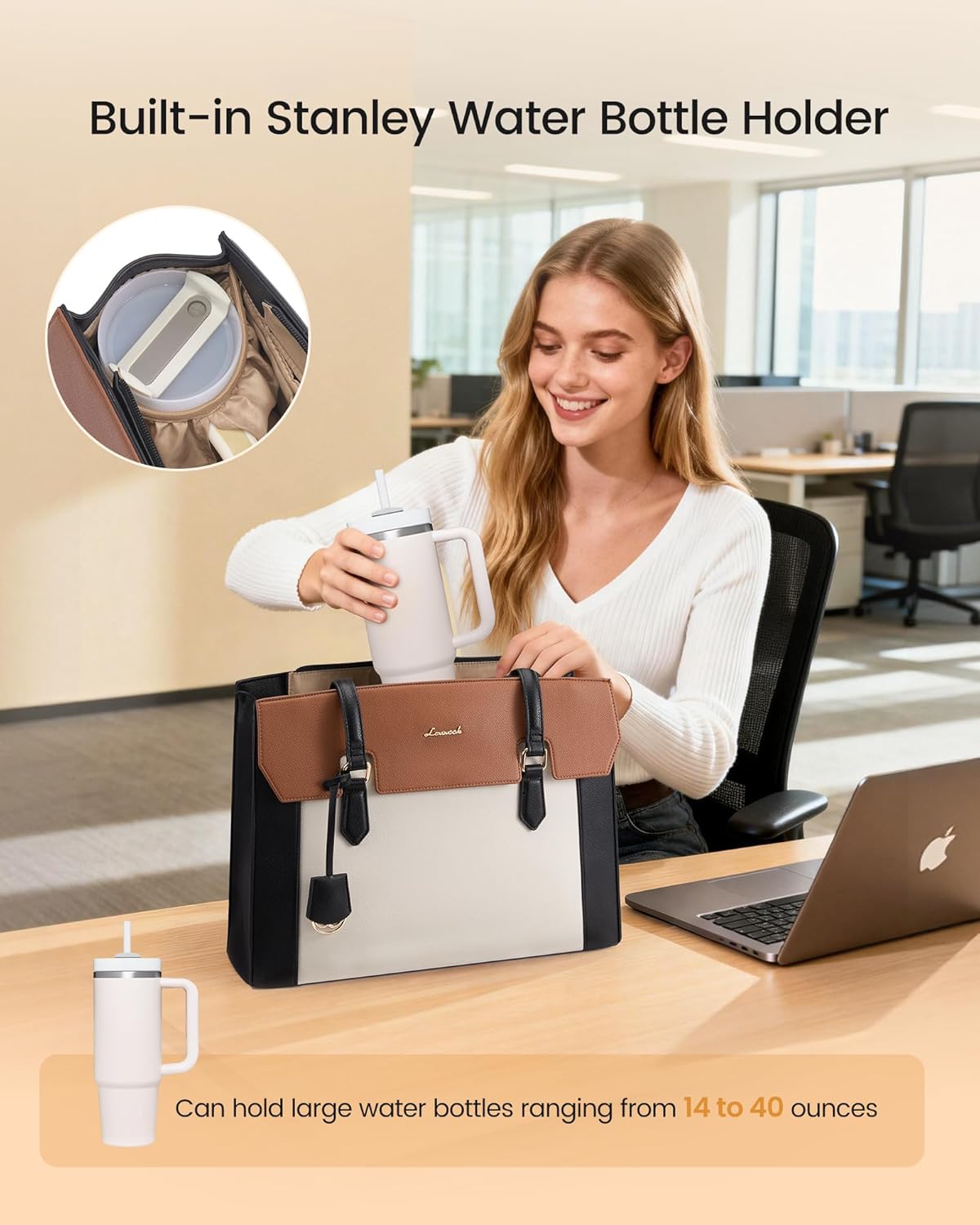 Thumbnail 4 de LOVEVOOK Damen Handtasche & Laptoptasche bis 15,6 Zoll – Shopper Tote Bag für Büro, Uni & Schule