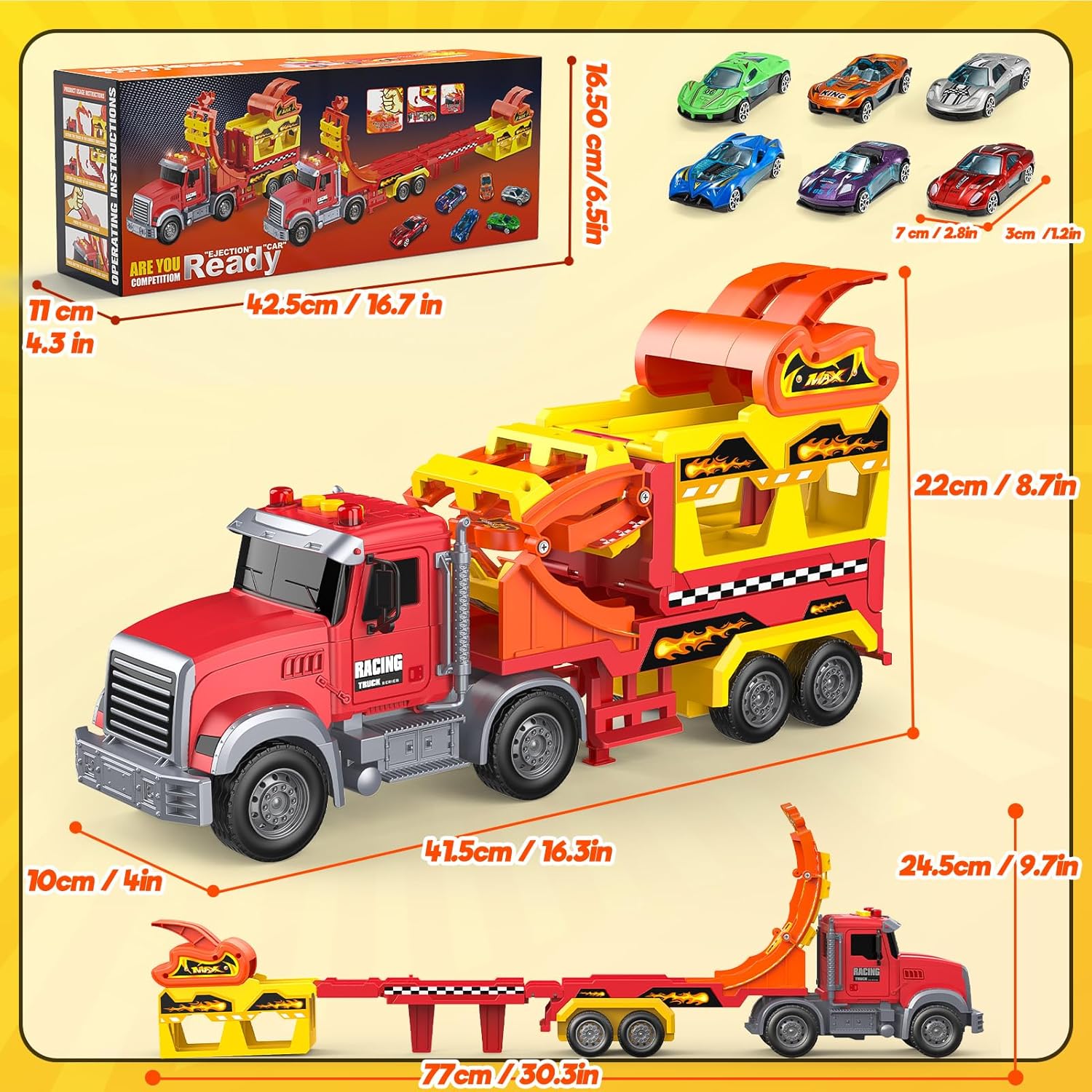Detalle 2 de EUCOCO Camion Transporteur 2 en 1 pour Enfants 2–6 ans – Circuit et garage nomade