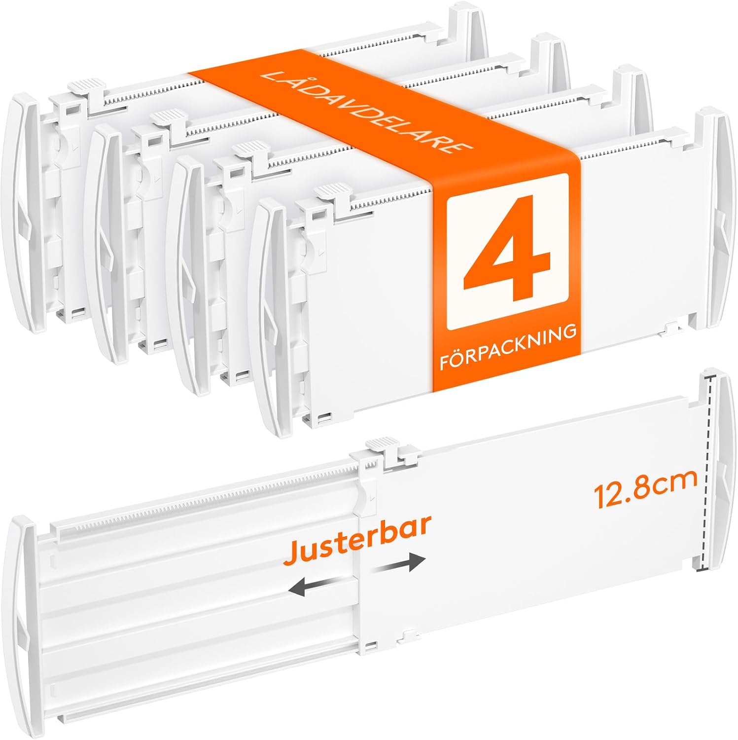 Detalle de Lifewit 25055 justerbara lådavdelare, 4-pack, vita, 29,5–47 cm