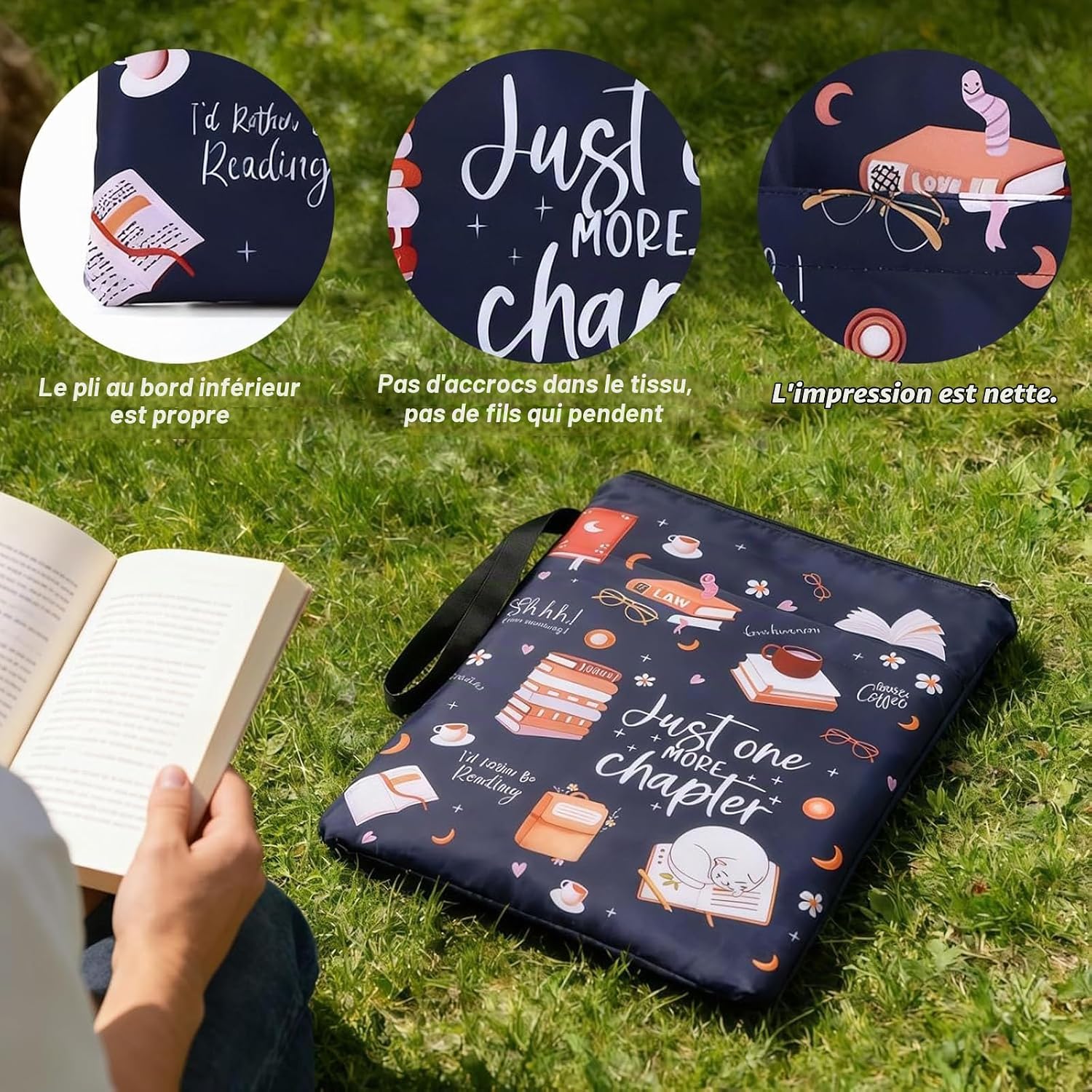 Detalle de CALLYSONIC 001 boekenhoes met rits, voorvak en 800D-stof, 29 x 22 cm