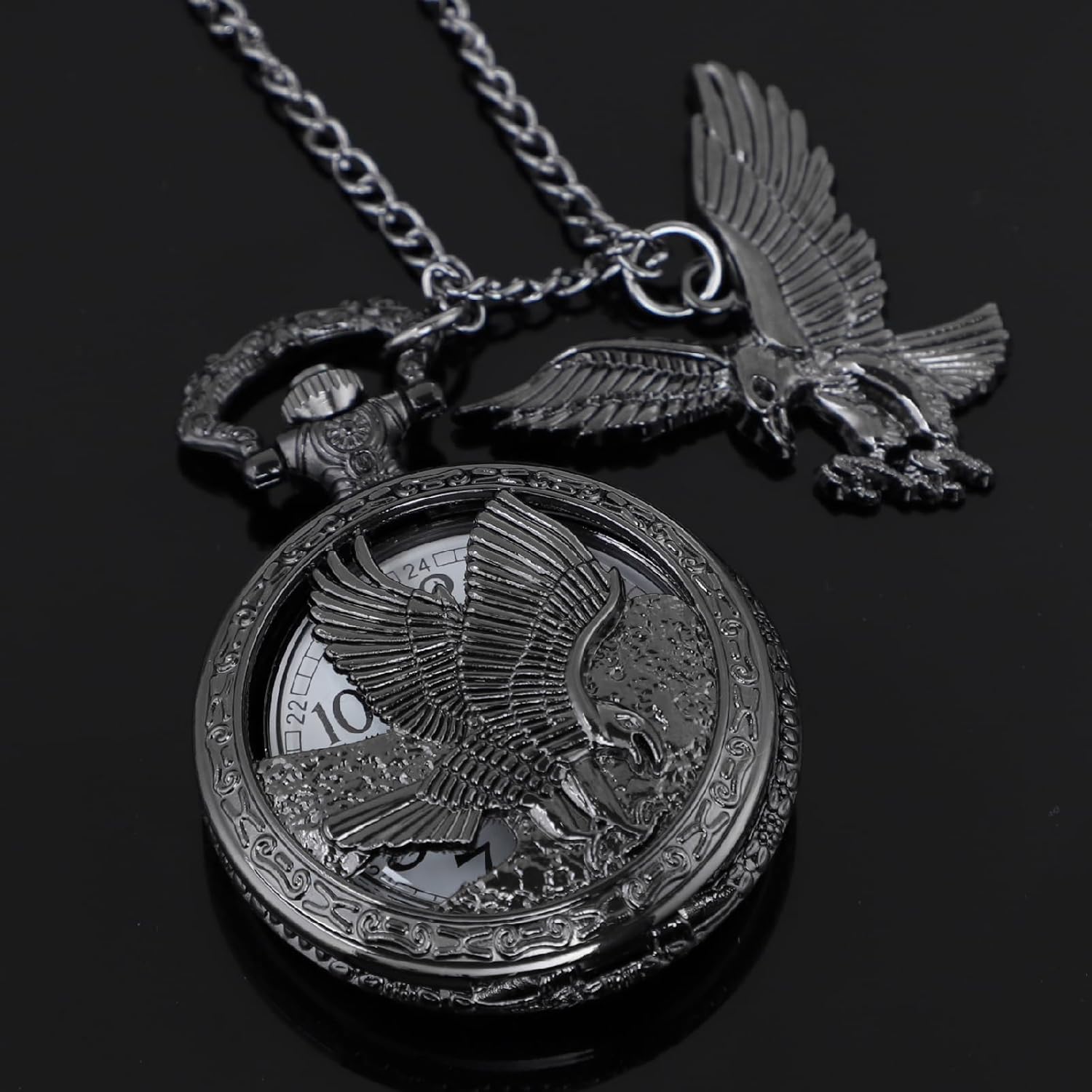 Thumbnail 3 de Tiong Vintage Eagle Pattern Design Pocket Watch and Pendant – Classic Quartz with Chain (4.5 cm) For Men