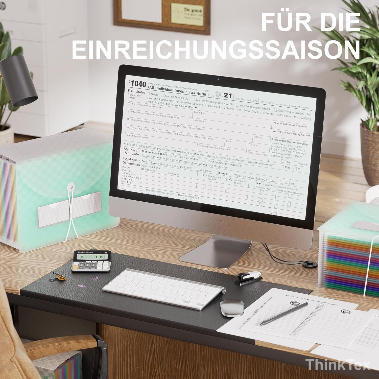 Detalle de ThinkTex ThinkTex 26 Fächer Dokumentenmappe A4 (Regenbogen, erweiterbar) – grün