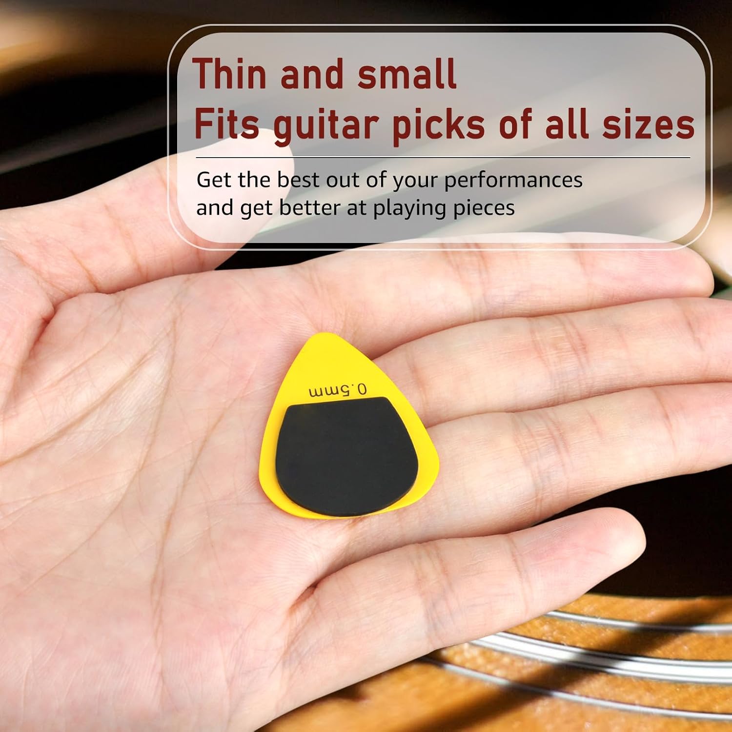 Detalle de HONZUEN 48 Stück Gitarrenplektrum-Aufkleber – Selbstklebende, rutschfeste Plektrum-Aufkleber (1 mm) für Gitarren, Ukulele und Bass