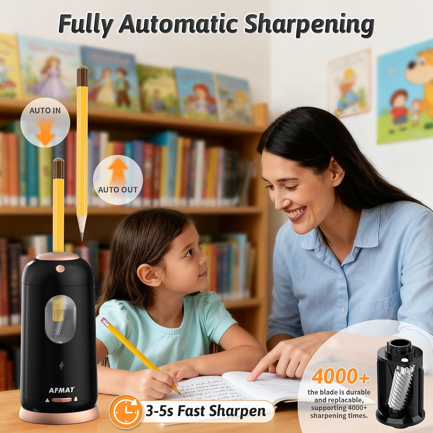 Detalle 2 de AFMAT PSC8 Electric Pencil Sharpener, Rechargeable, Automatic, 7–11.5 mm