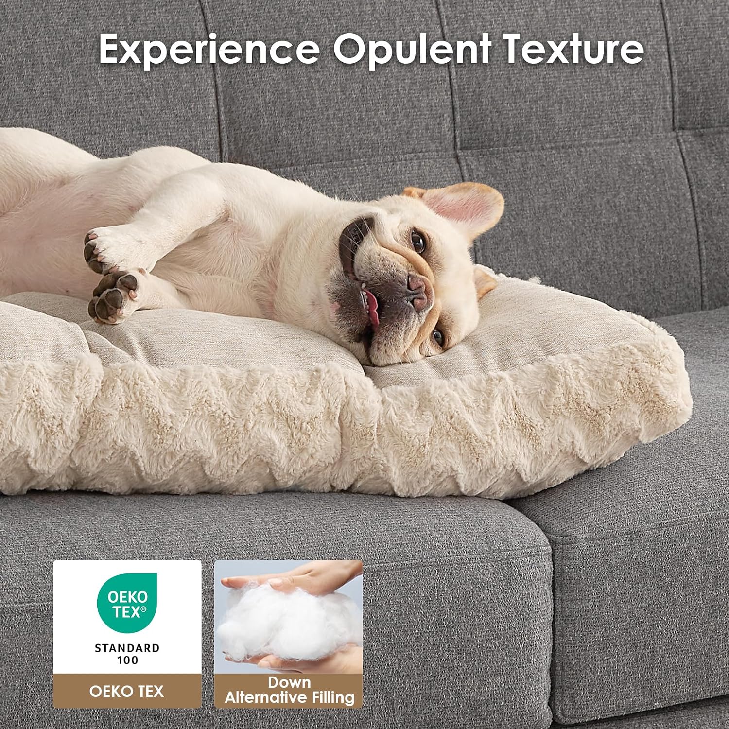 Detalle de EHEYCIGA Hundebett Grosse Hunde Waschbar 119x73cm – XXL Kuschelmatté mit Kunstpelz & Leinengewebe